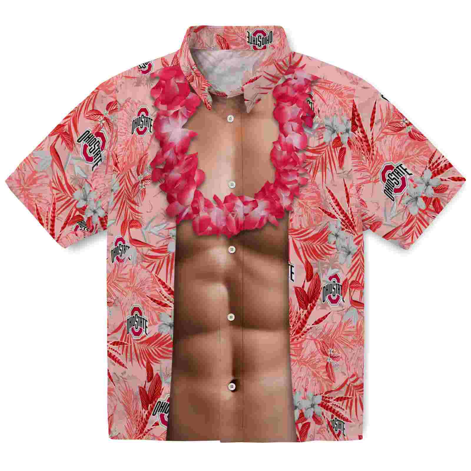 Ohio State Buckeyes Chest Illusion Scarlet Hawaiian Shirt