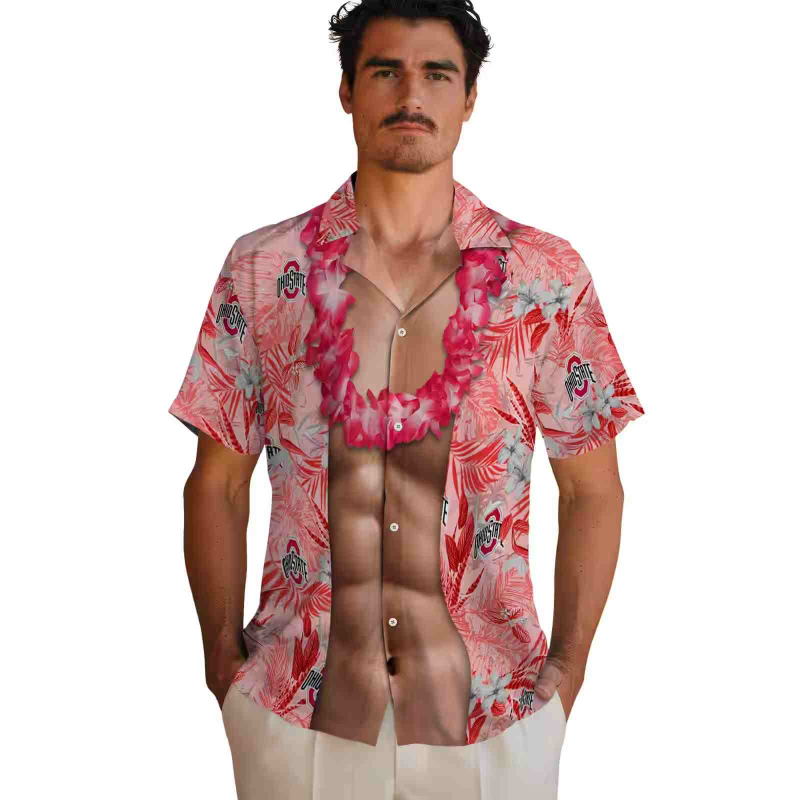 ohio state buckeyes chest illusion scarlet hawaiian shirt fashion forward