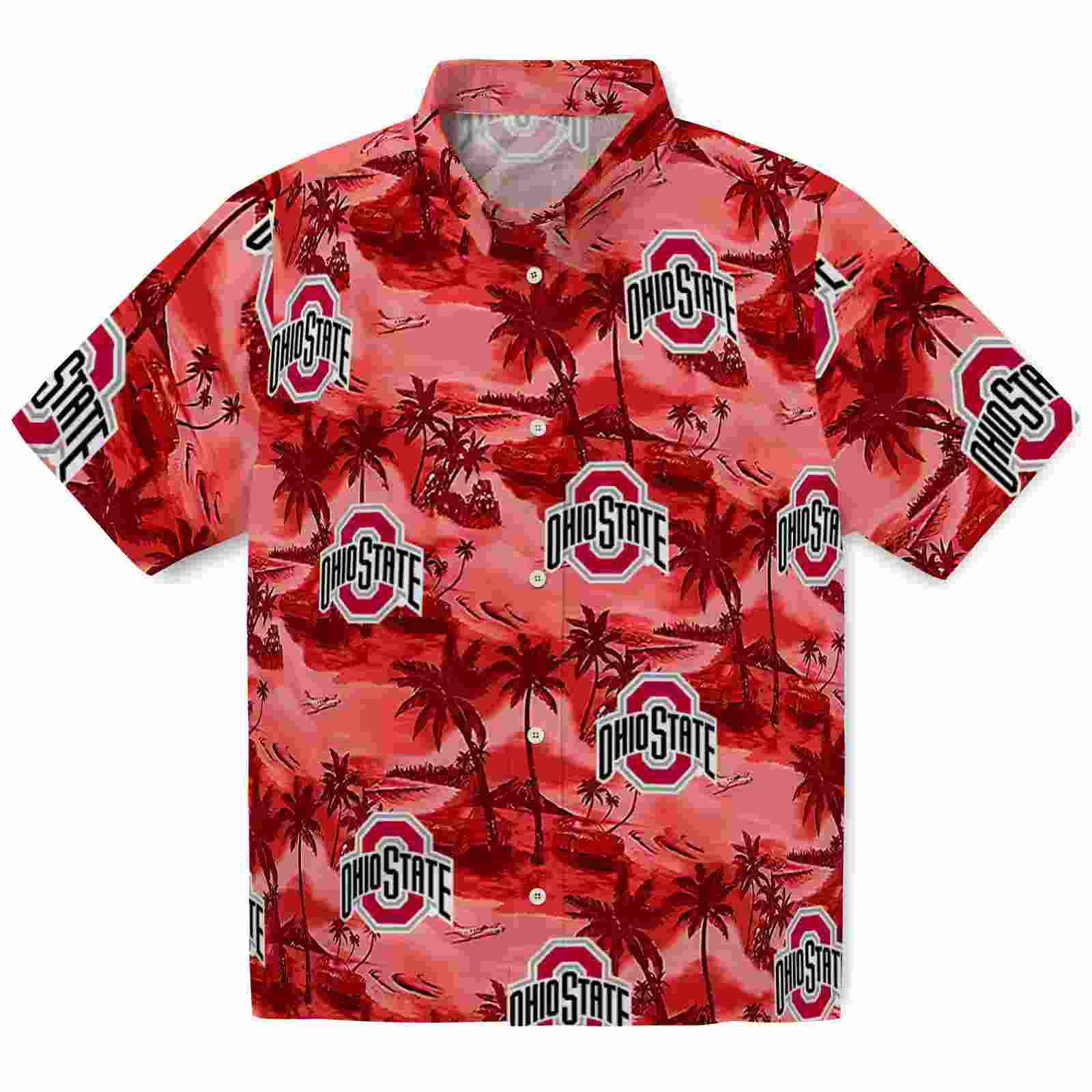 Ohio State Buckeyes Coastal Palms Scarlet Hawaiian Shirt