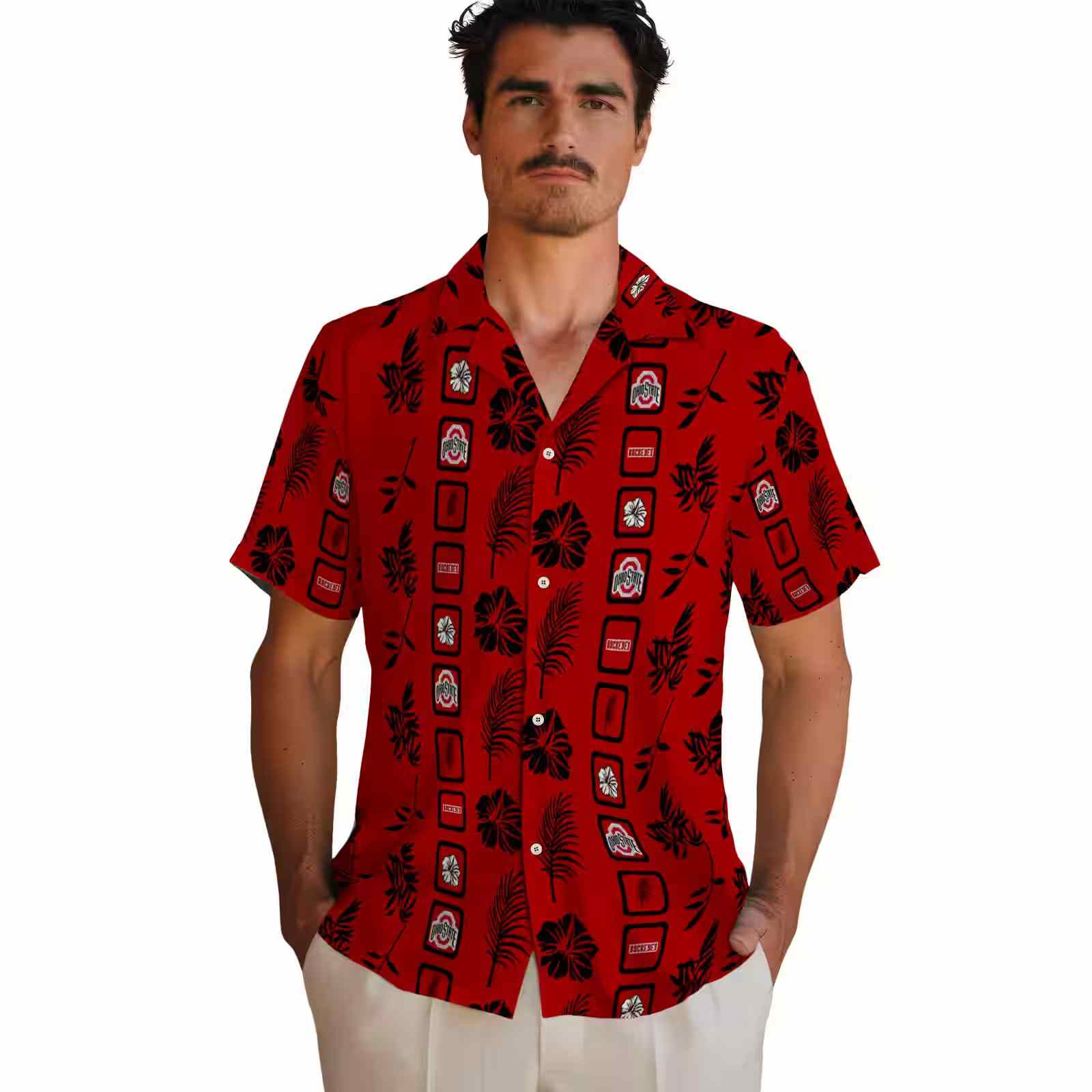 ohio state buckeyes framed floral scarlet hawaiian shirt fashion forward