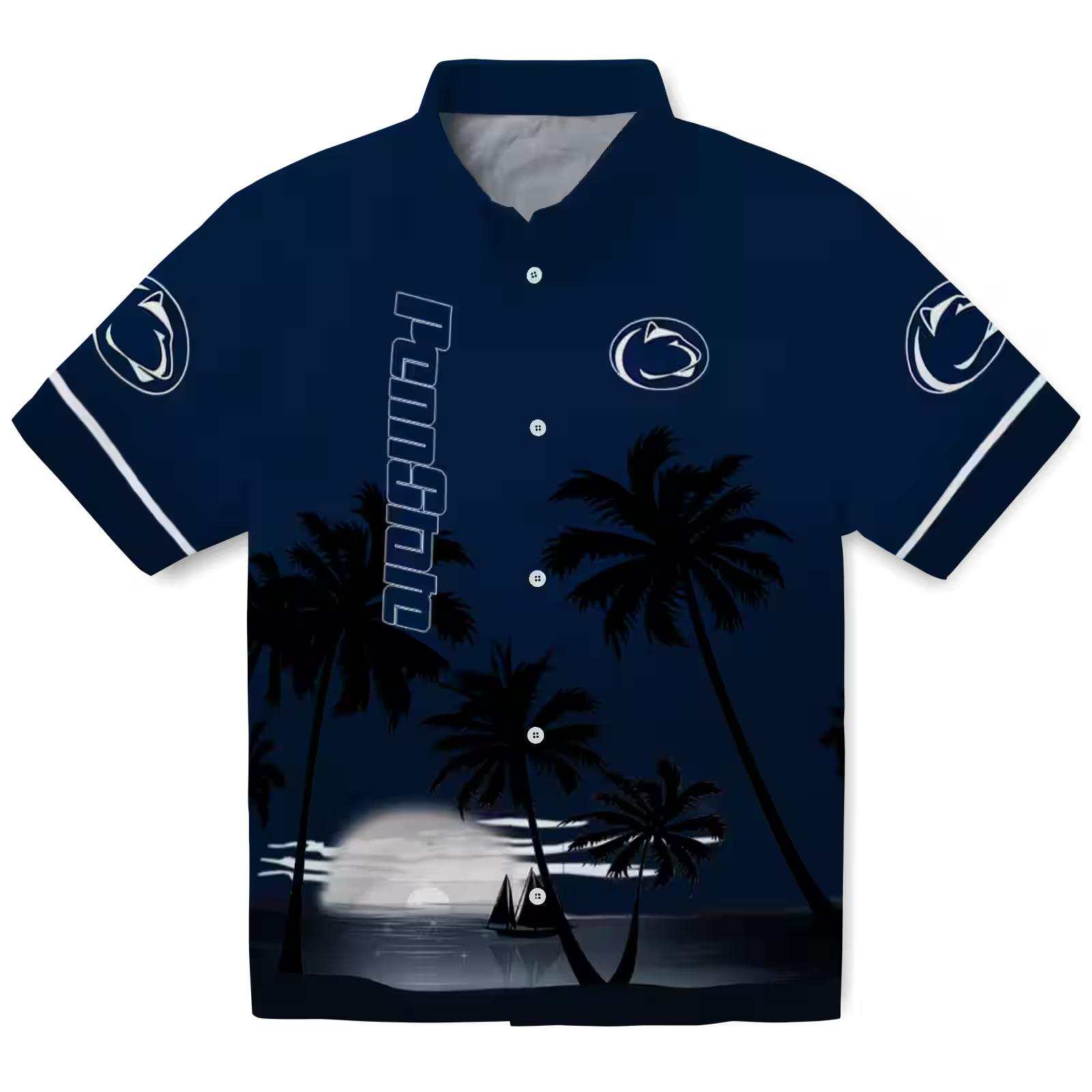 penn state nittany lions beach sunset blue black hawaiian shirt best selling