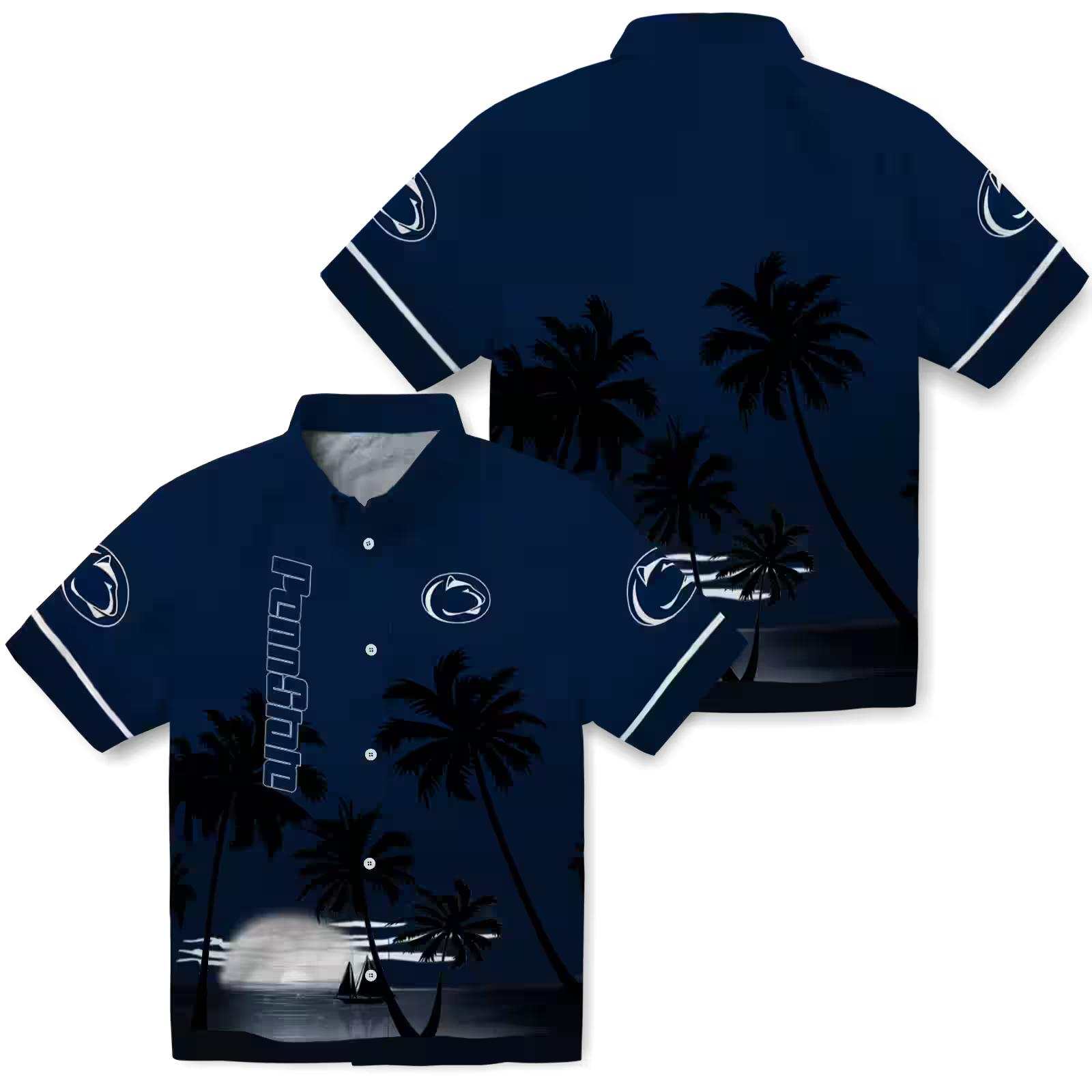 penn state nittany lions beach sunset blue black hawaiian shirt high quality