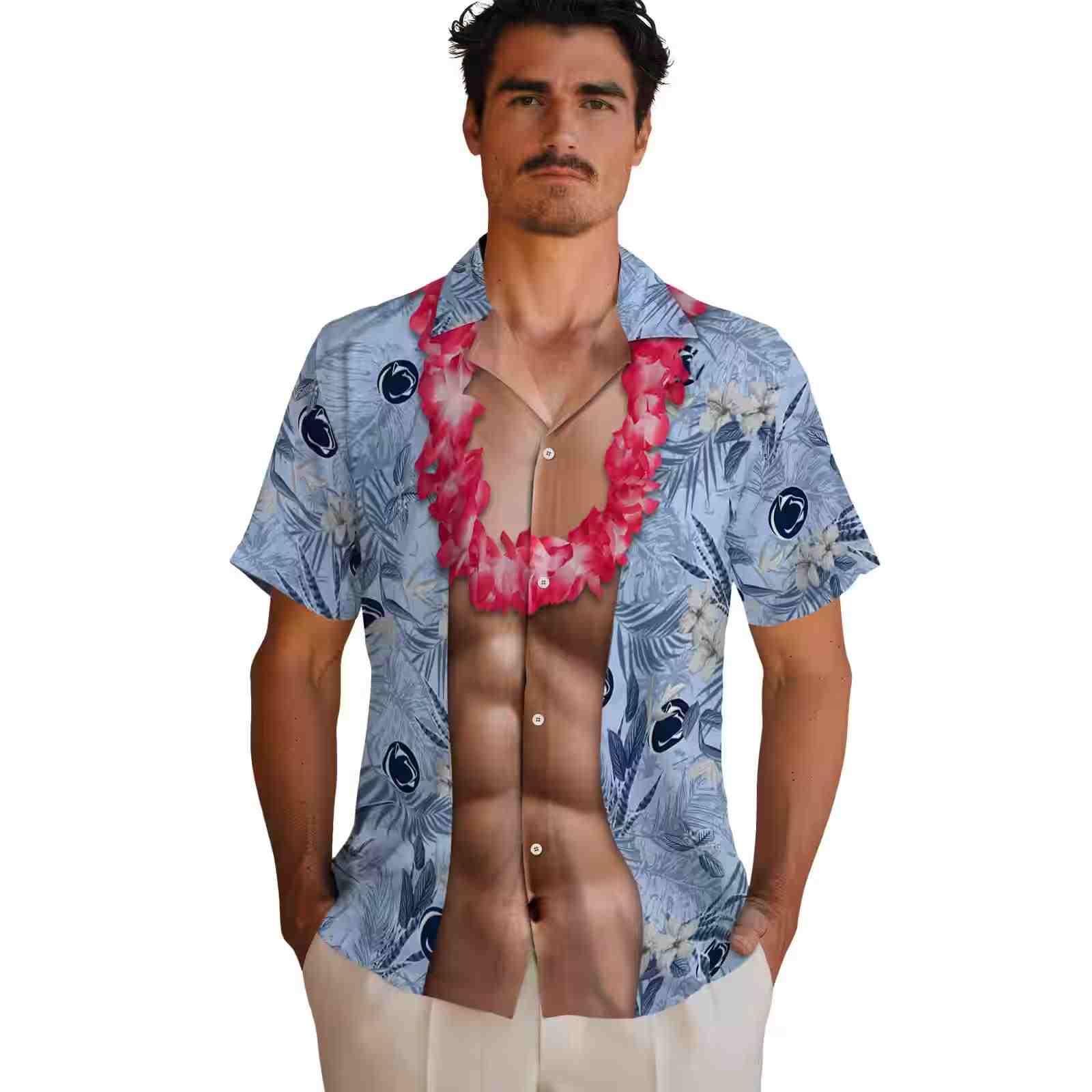 penn state nittany lions chest illusion blue hawaiian shirt fashion forward