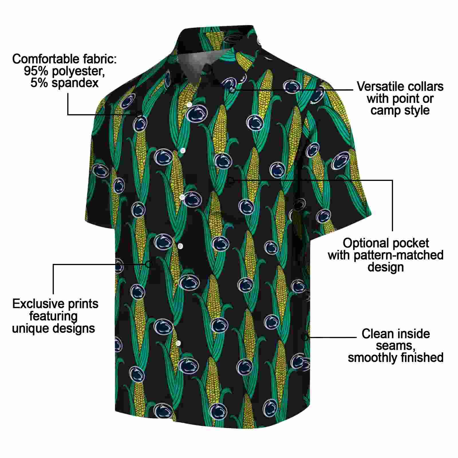 penn state nittany lions corn motifs black green hawaiian shirt new arrival