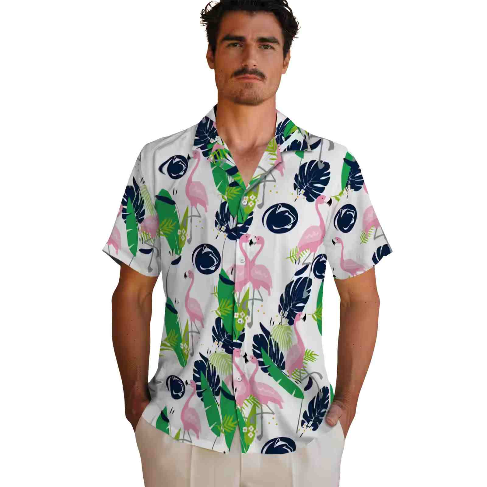 penn state nittany lions flamingo foliage blue green hawaiian shirt fashion forward