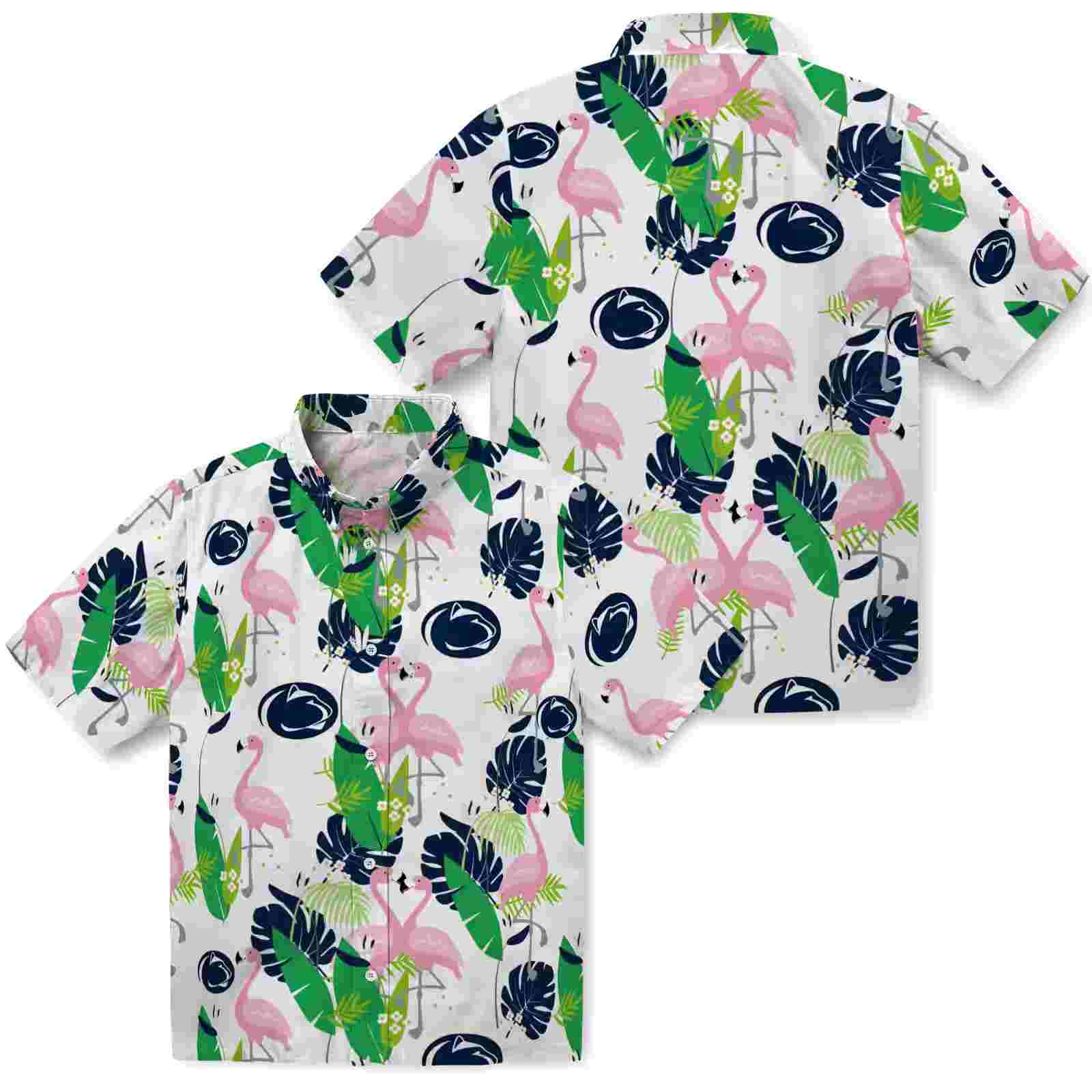 penn state nittany lions flamingo foliage blue green hawaiian shirt high quality