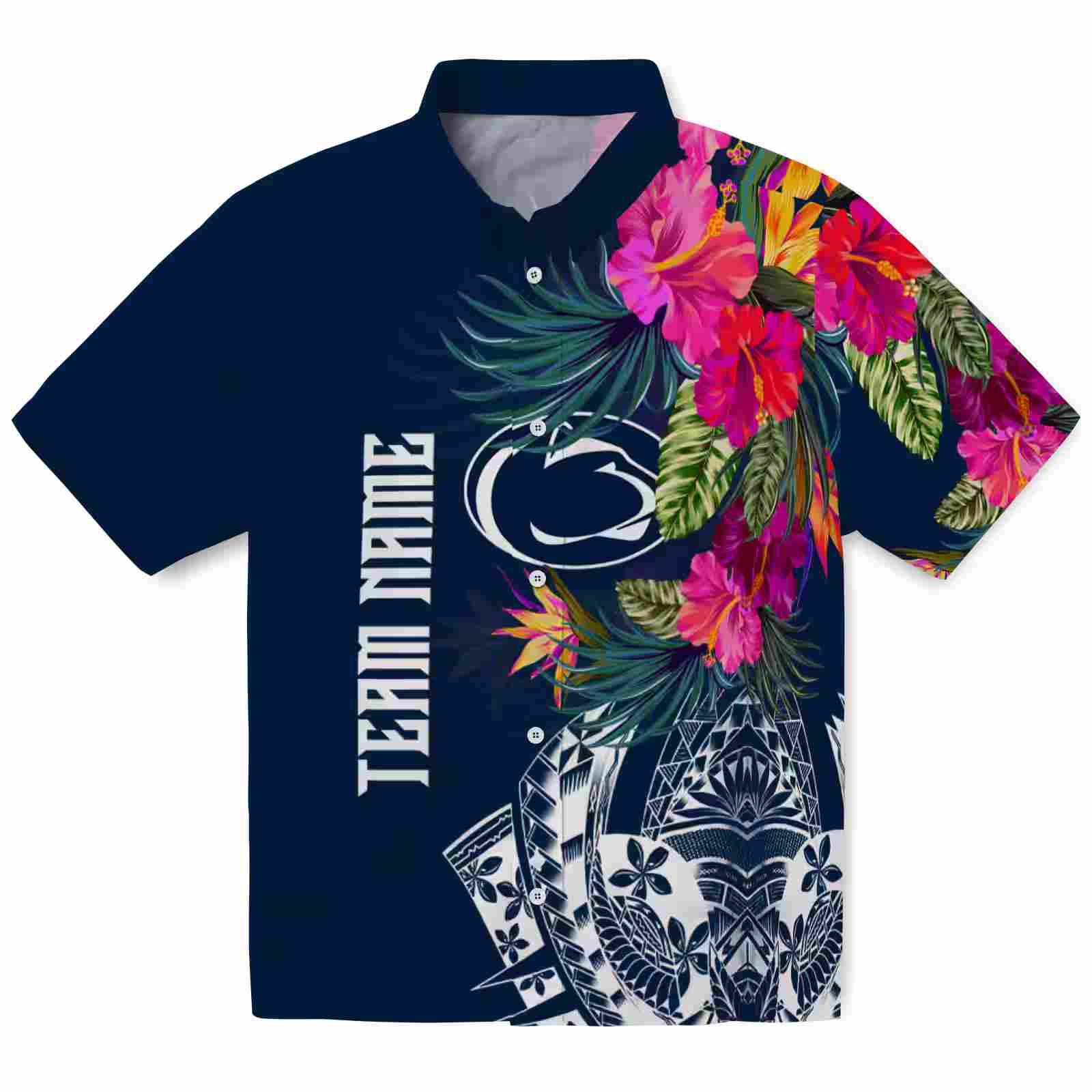 penn state nittany lions floral polynesian blue hawaiian shirt best selling