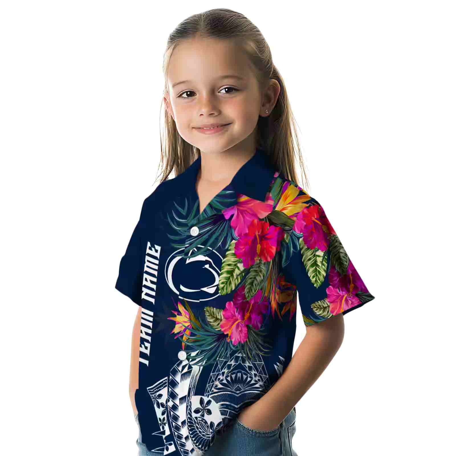 penn state nittany lions floral polynesian blue hawaiian shirt premium grade