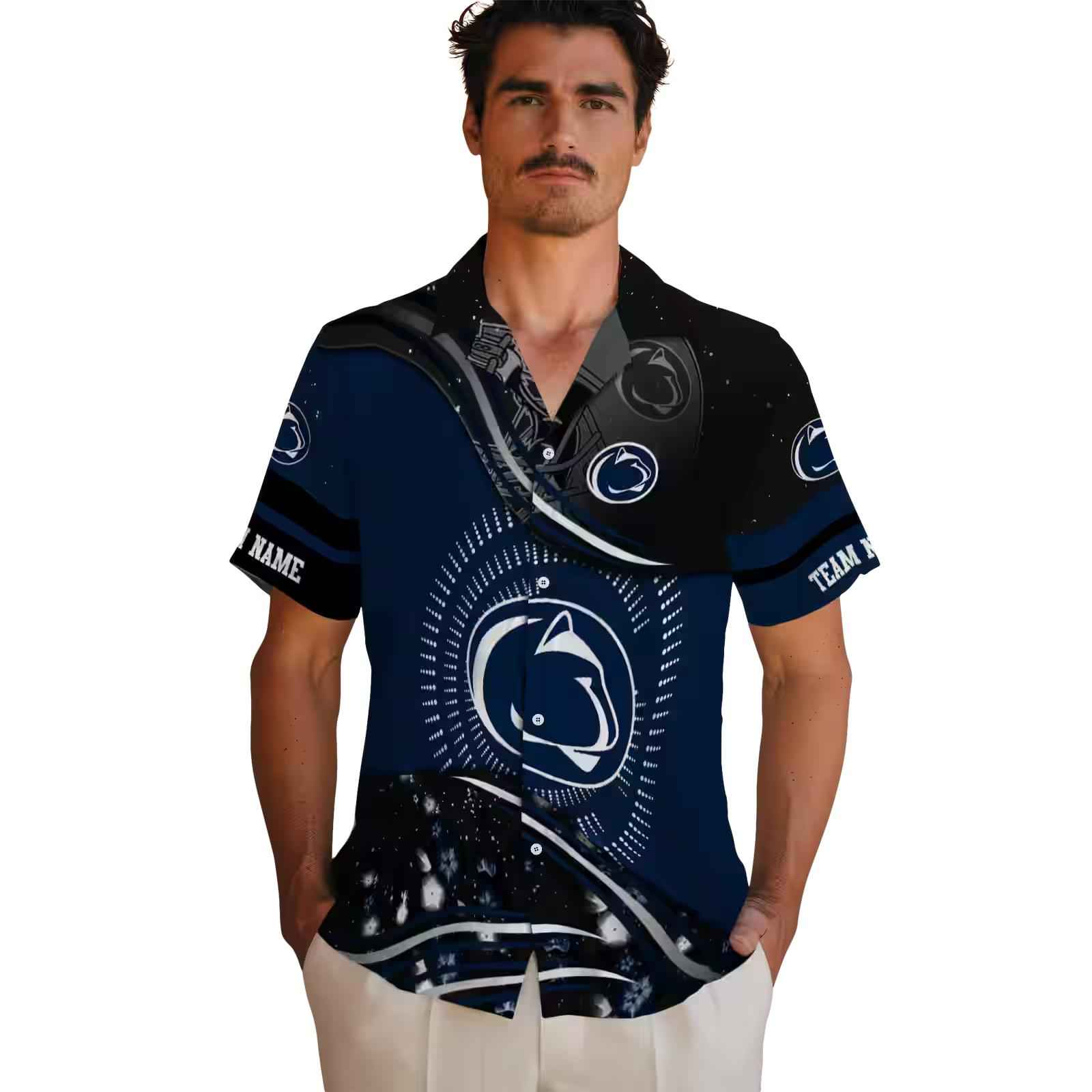 penn state nittany lions football wave blue black hawaiian shirt fashion forward