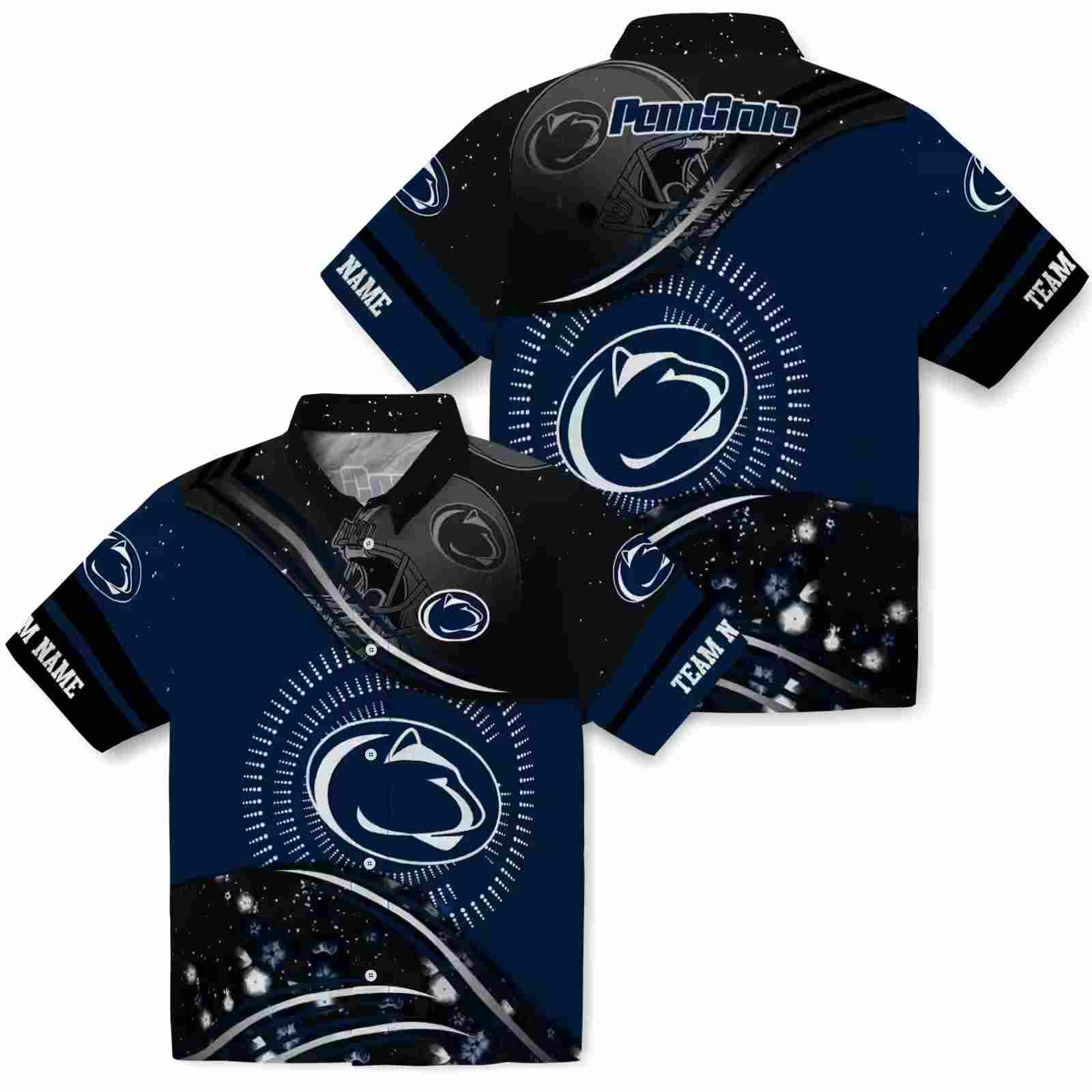 penn state nittany lions football wave blue black hawaiian shirt high quality