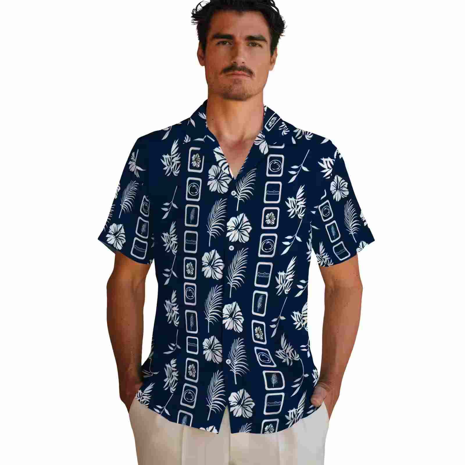 penn state nittany lions framed floral blue hawaiian shirt fashion forward