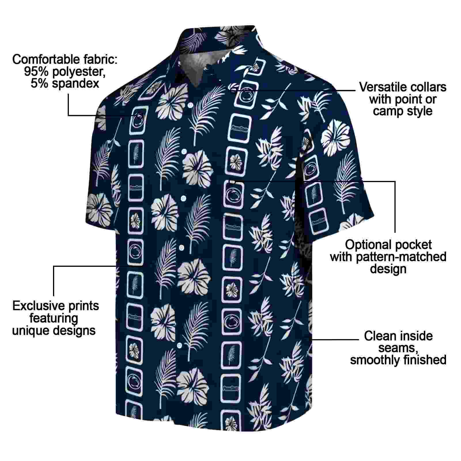 penn state nittany lions framed floral blue hawaiian shirt new arrival