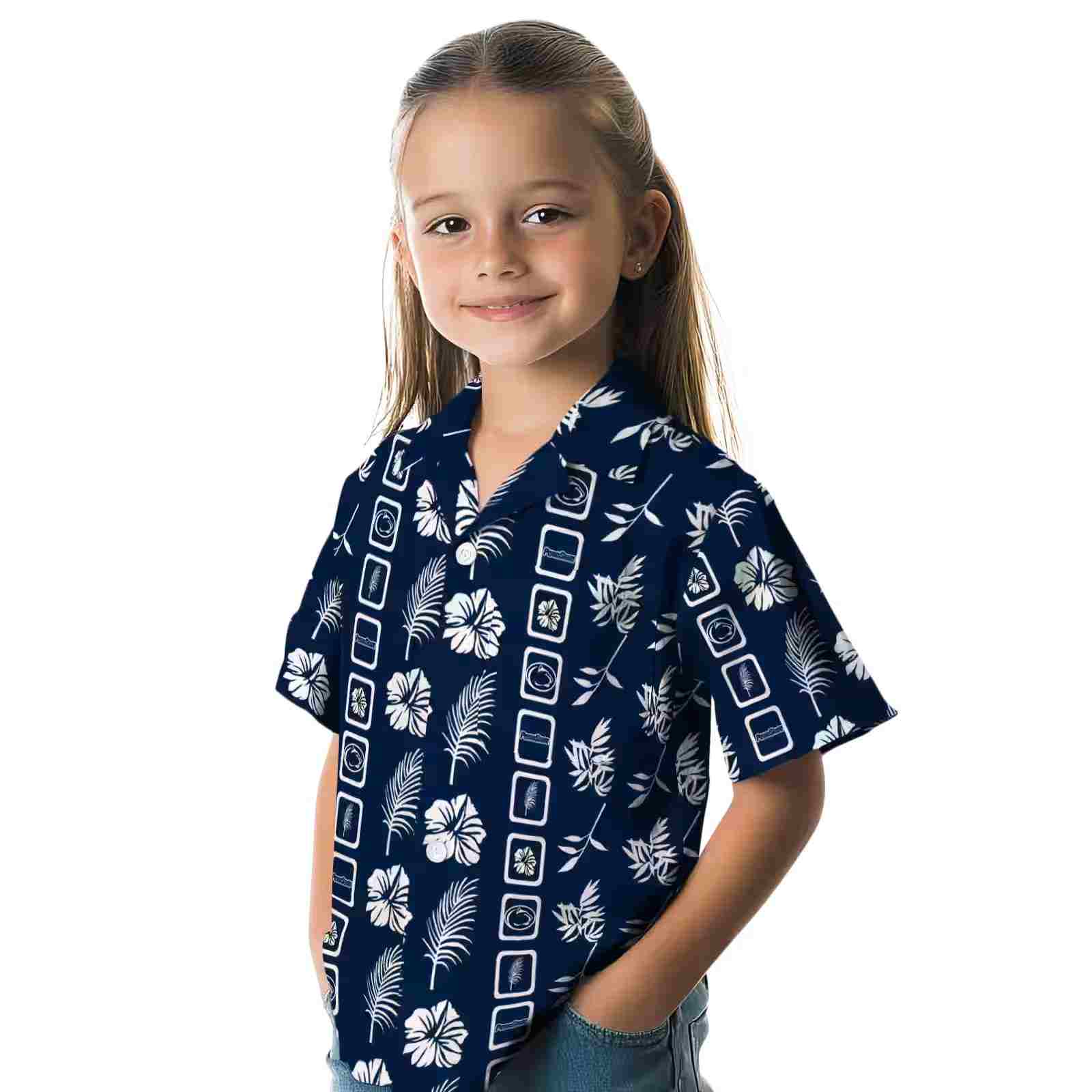 penn state nittany lions framed floral blue hawaiian shirt premium grade