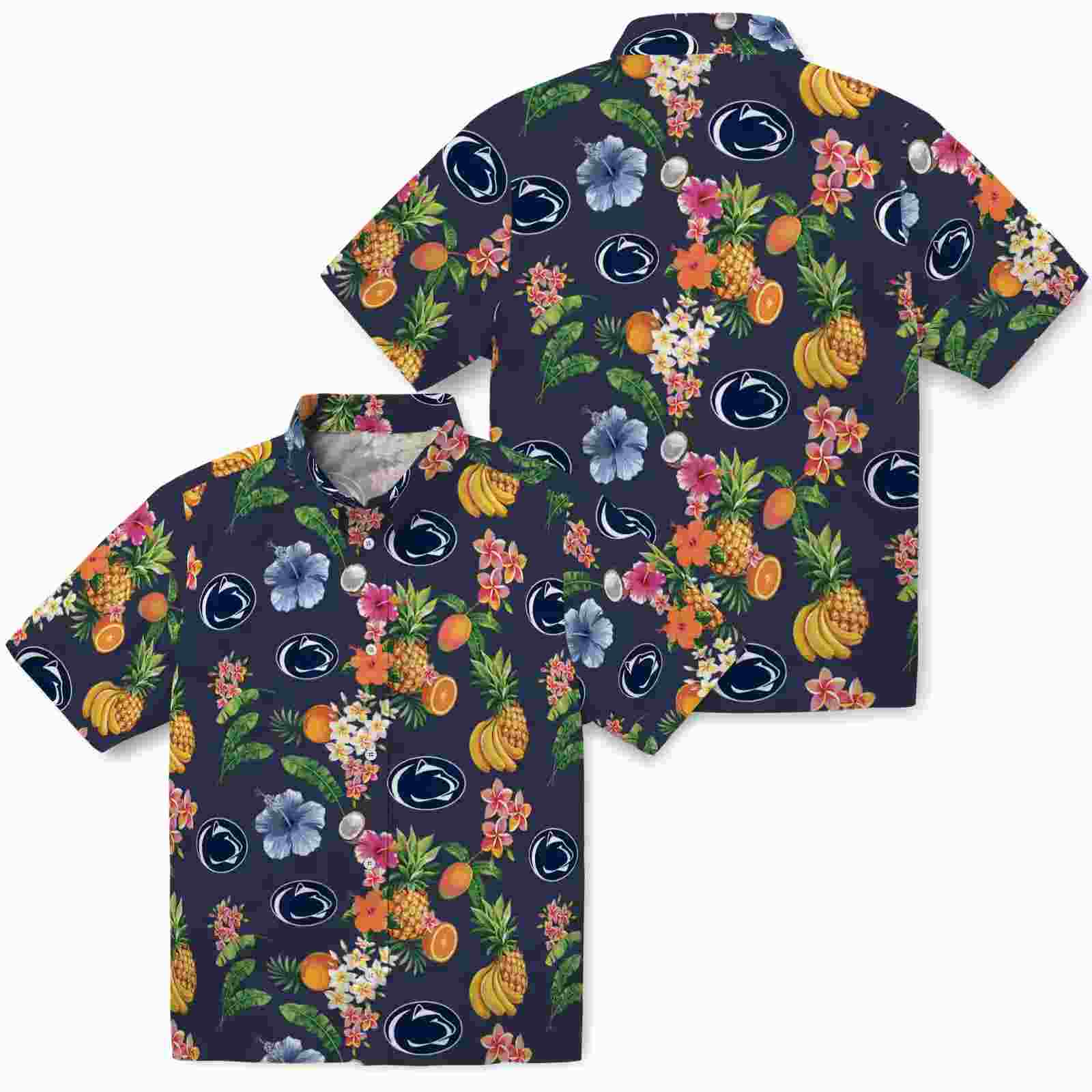 penn state nittany lions hibiscus and fruit navy blue hawaiian shirt high quality