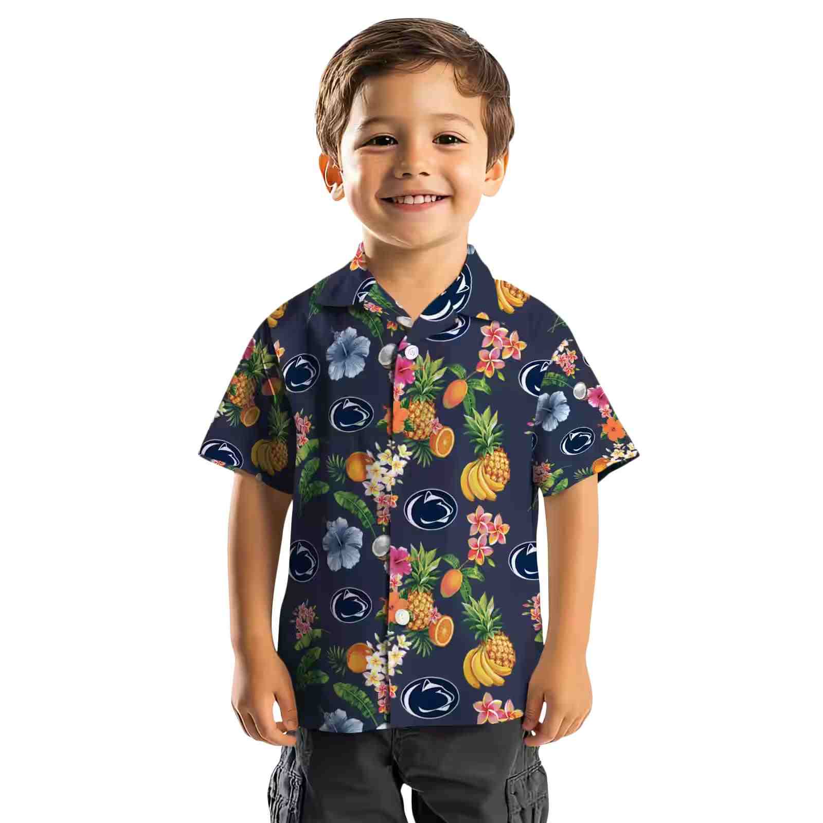 penn state nittany lions hibiscus and fruit navy blue hawaiian shirt top rated