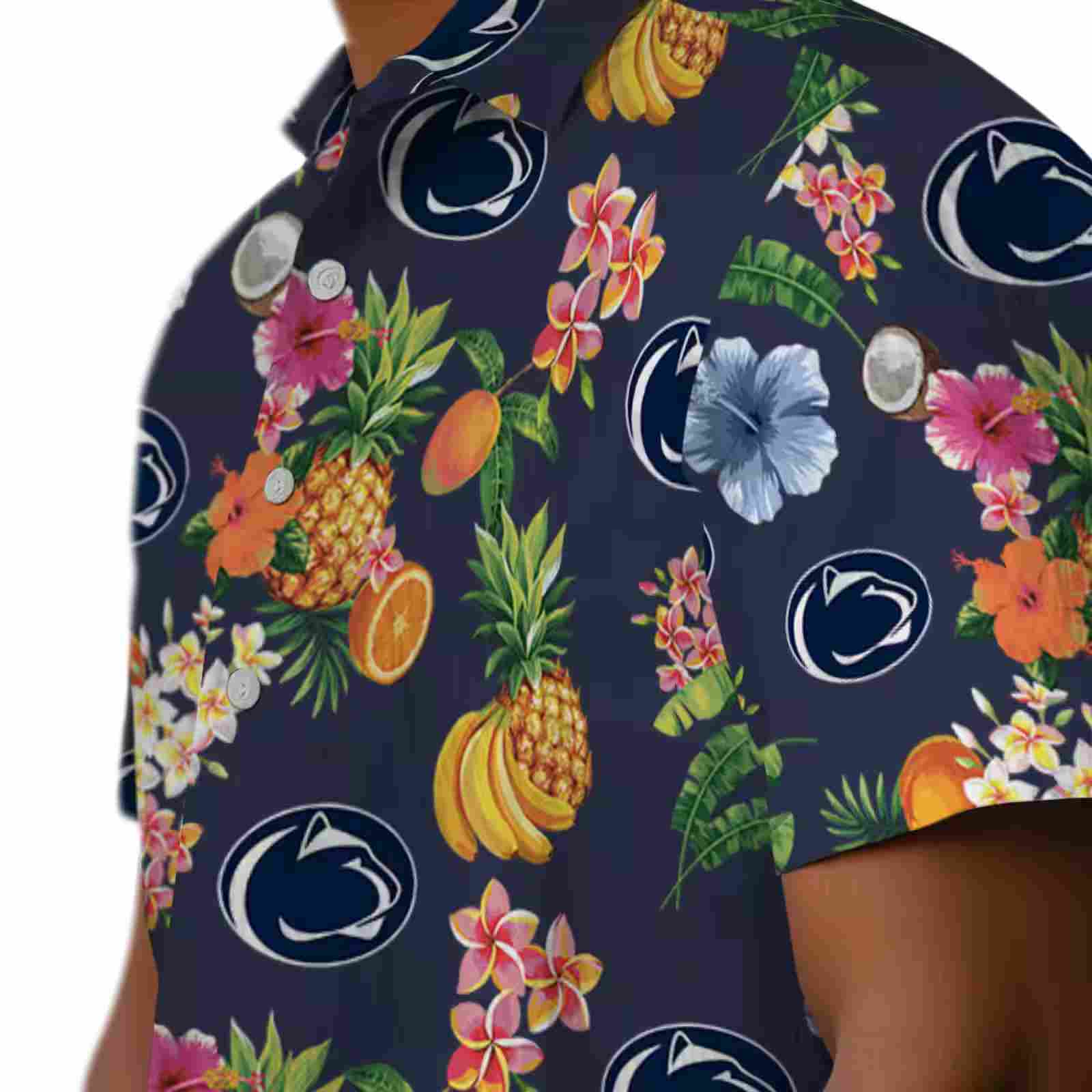 penn state nittany lions hibiscus and fruit navy blue hawaiian shirt trendy