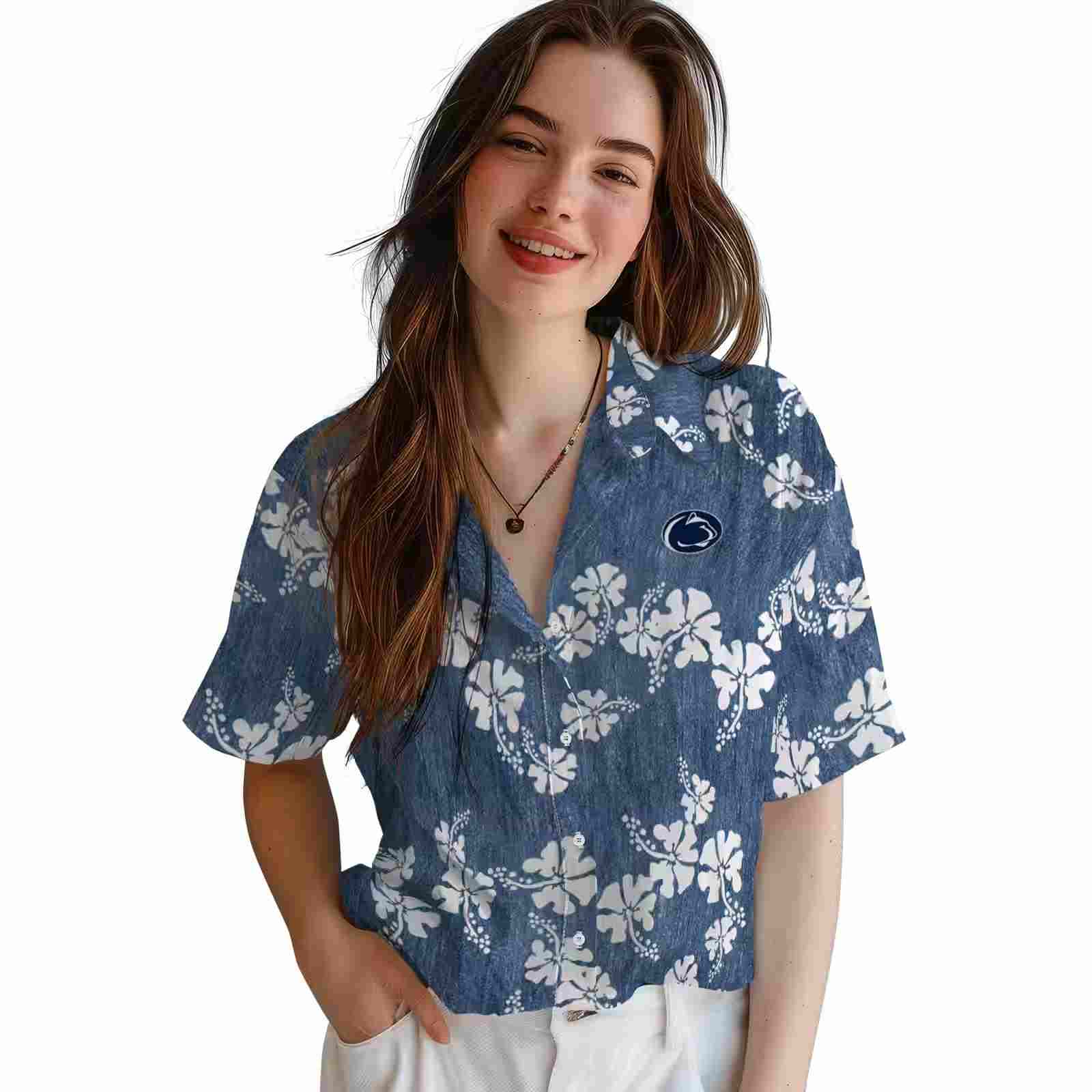 penn state nittany lions hibiscus clusters blue hawaiian shirt latest model