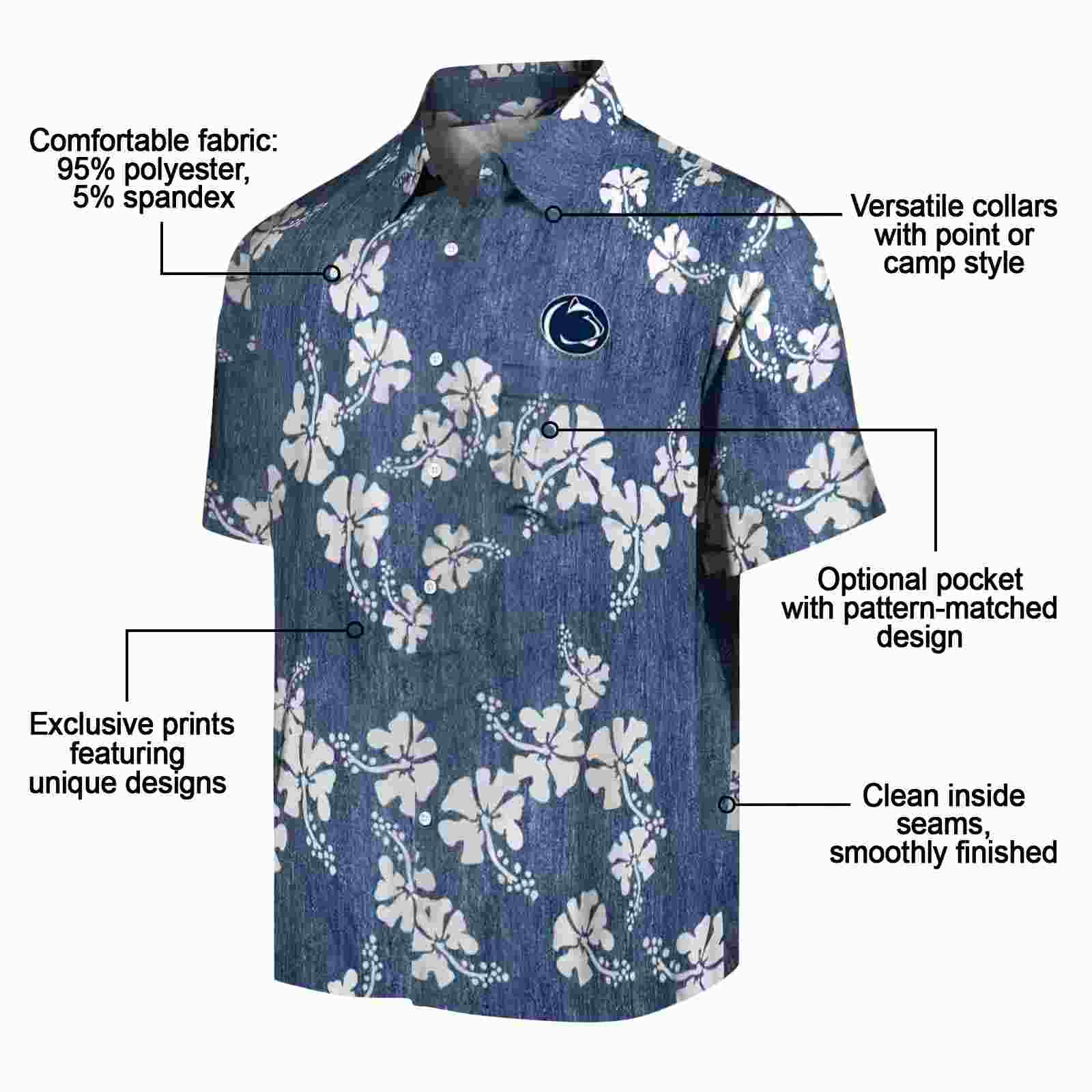 penn state nittany lions hibiscus clusters blue hawaiian shirt new arrival