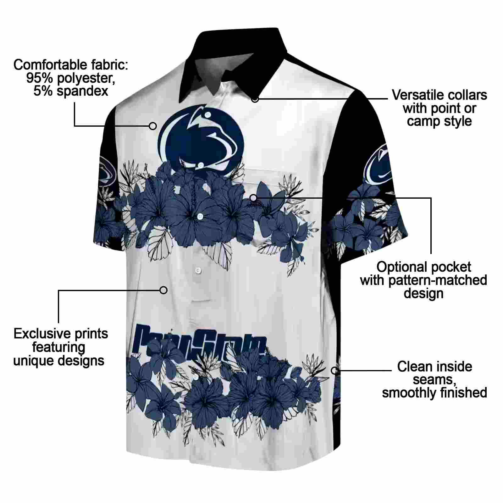 penn state nittany lions hibiscus stripe blue black hawaiian shirt new arrival