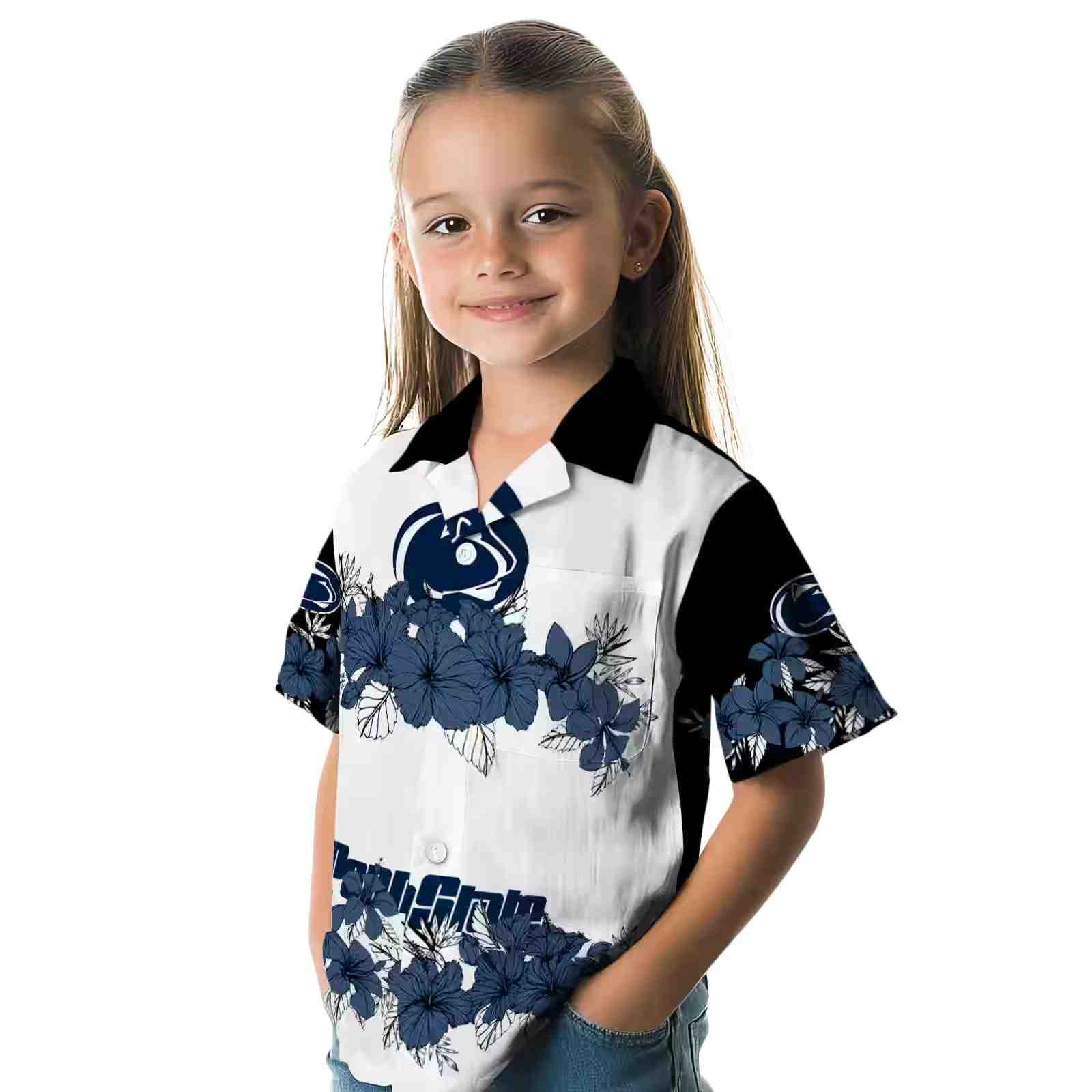 penn state nittany lions hibiscus stripe blue black hawaiian shirt premium grade