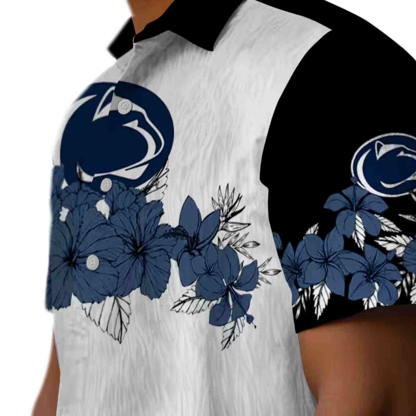 penn state nittany lions hibiscus stripe blue black hawaiian shirt trendy