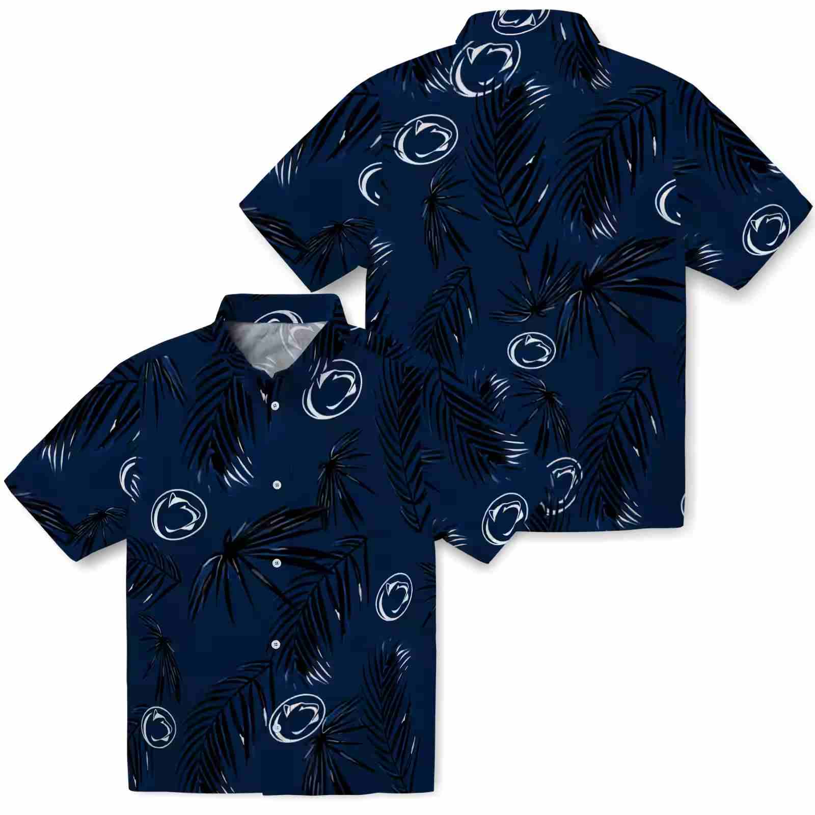 penn state nittany lions palm leaf blue hawaiian shirt high quality