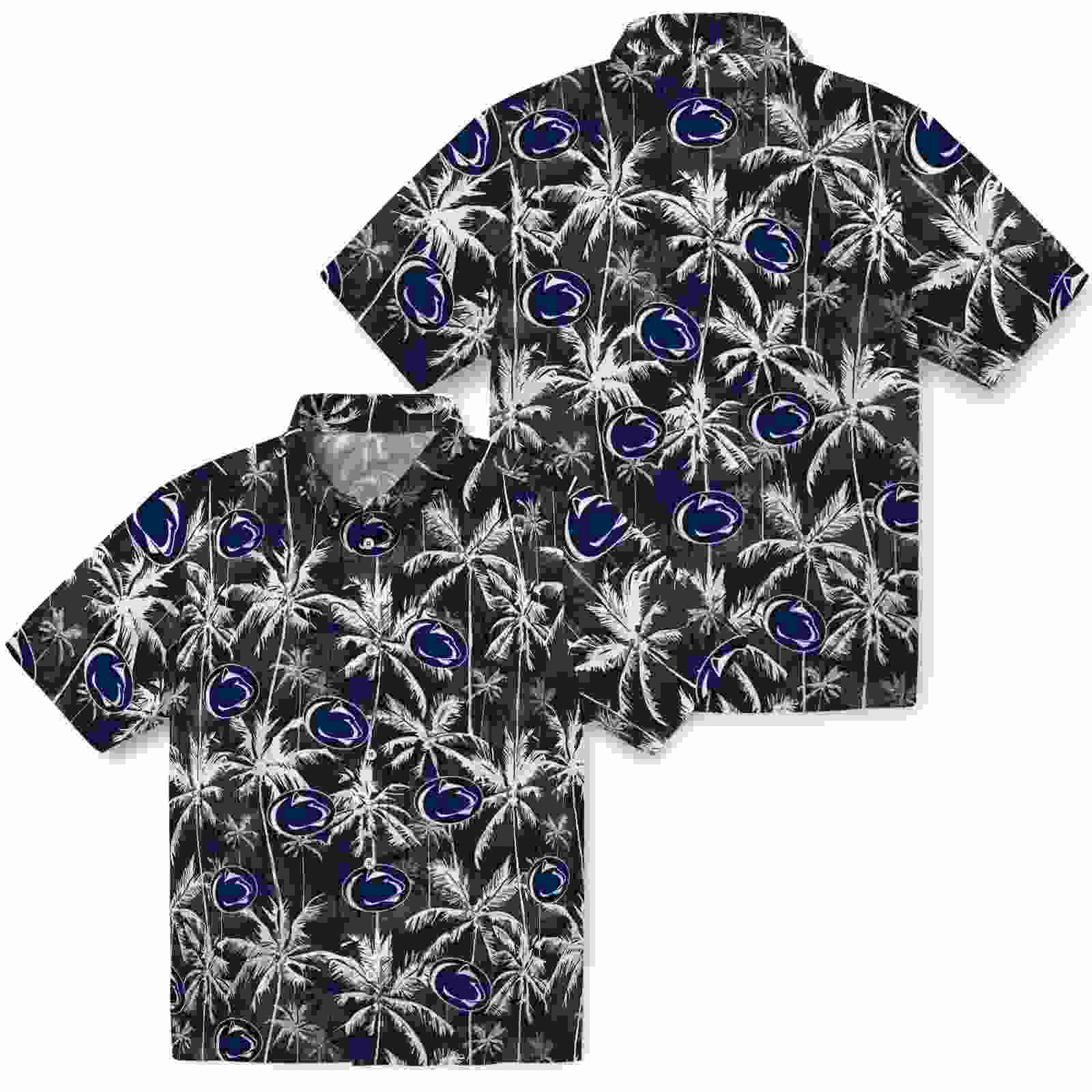 penn state nittany lions palm pattern blue black hawaiian shirt high quality