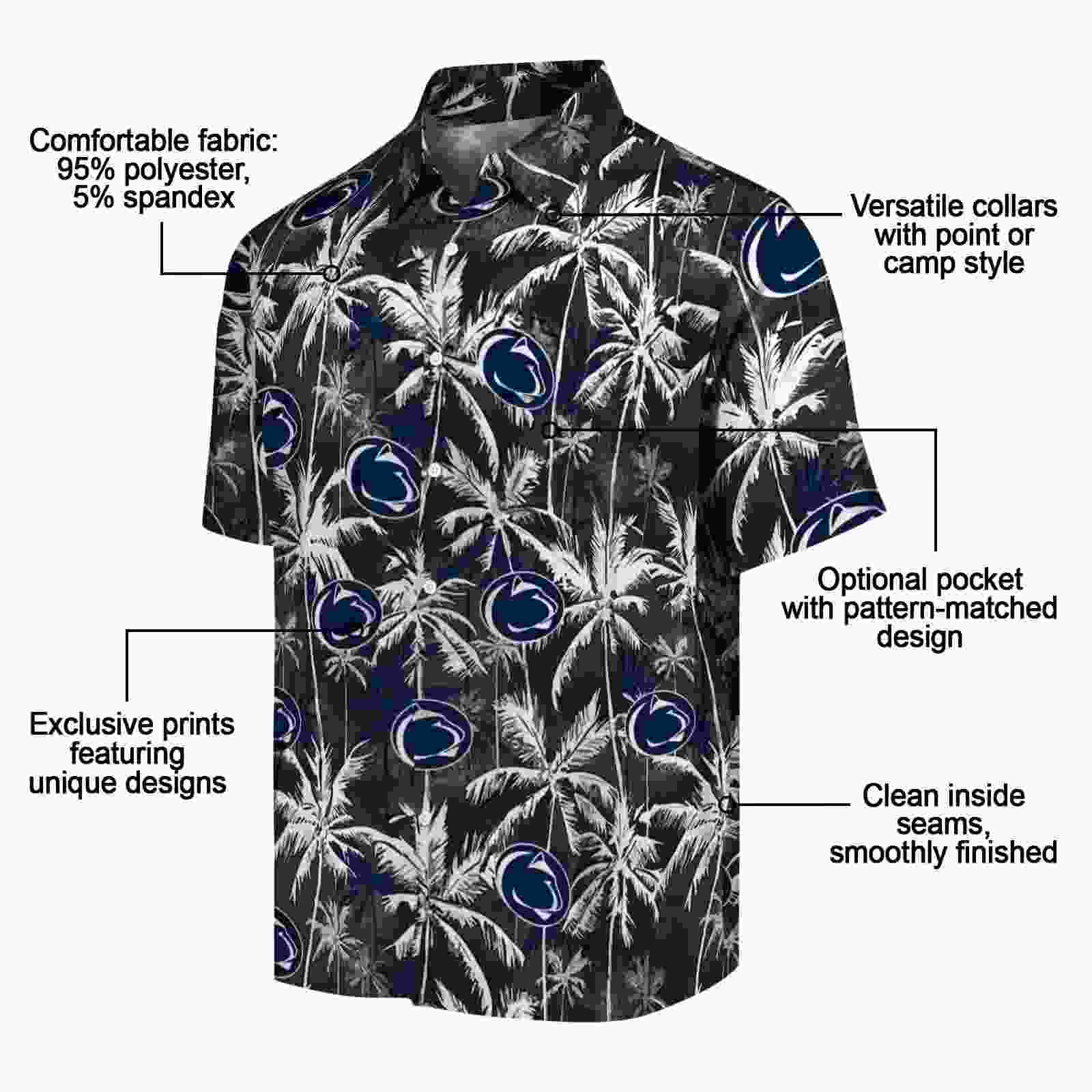 penn state nittany lions palm pattern blue black hawaiian shirt new arrival