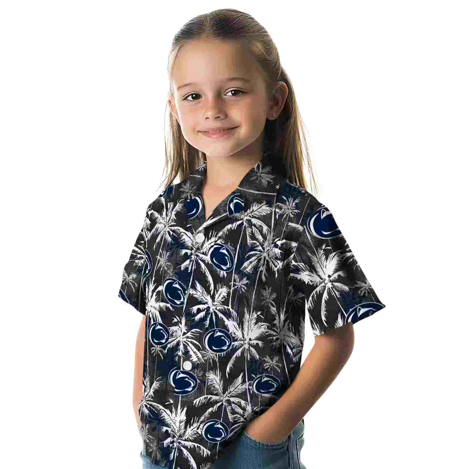 penn state nittany lions palm pattern blue black hawaiian shirt premium grade