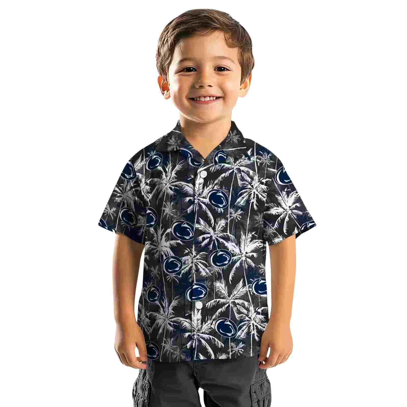 penn state nittany lions palm pattern blue black hawaiian shirt top rated