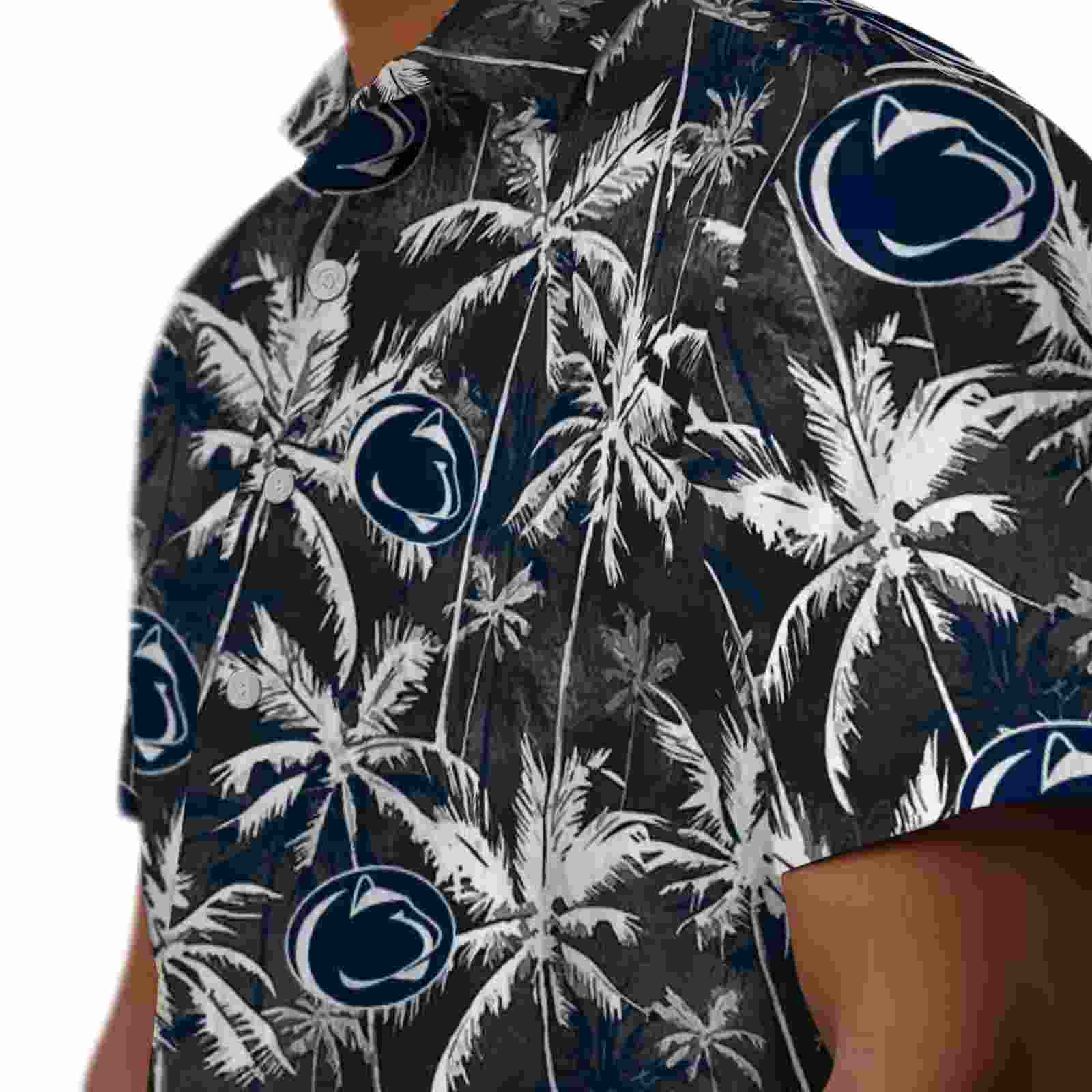 penn state nittany lions palm pattern blue black hawaiian shirt trendy