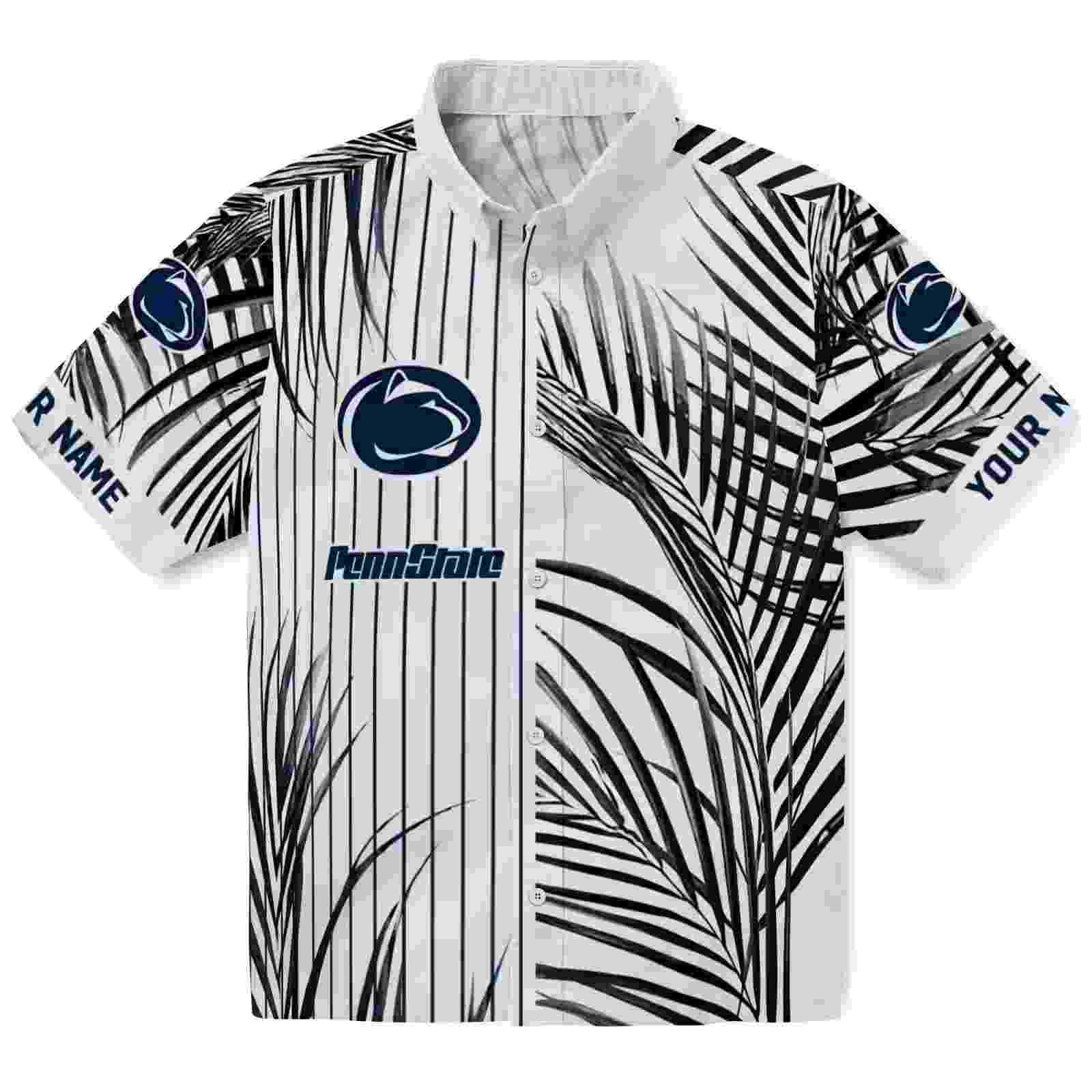 penn state nittany lions palm stripes blue black white hawaiian shirt best selling