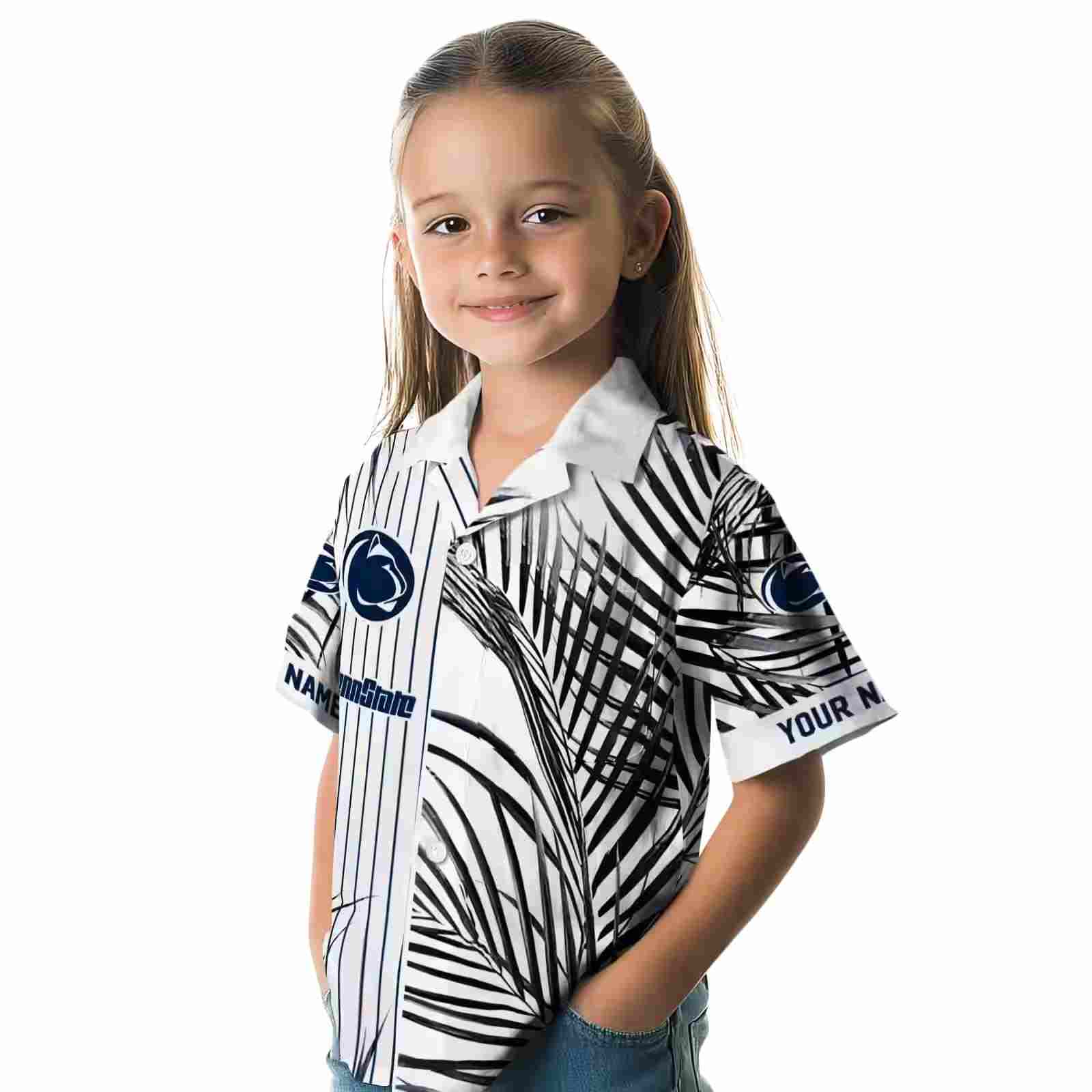 penn state nittany lions palm stripes blue black white hawaiian shirt premium grade