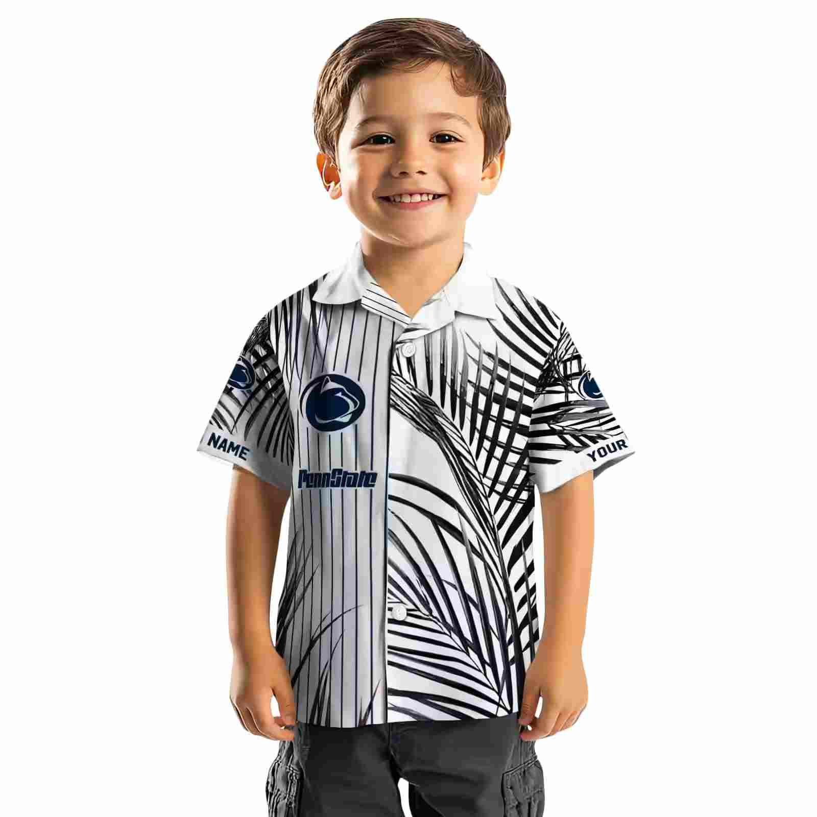 penn state nittany lions palm stripes blue black white hawaiian shirt top rated