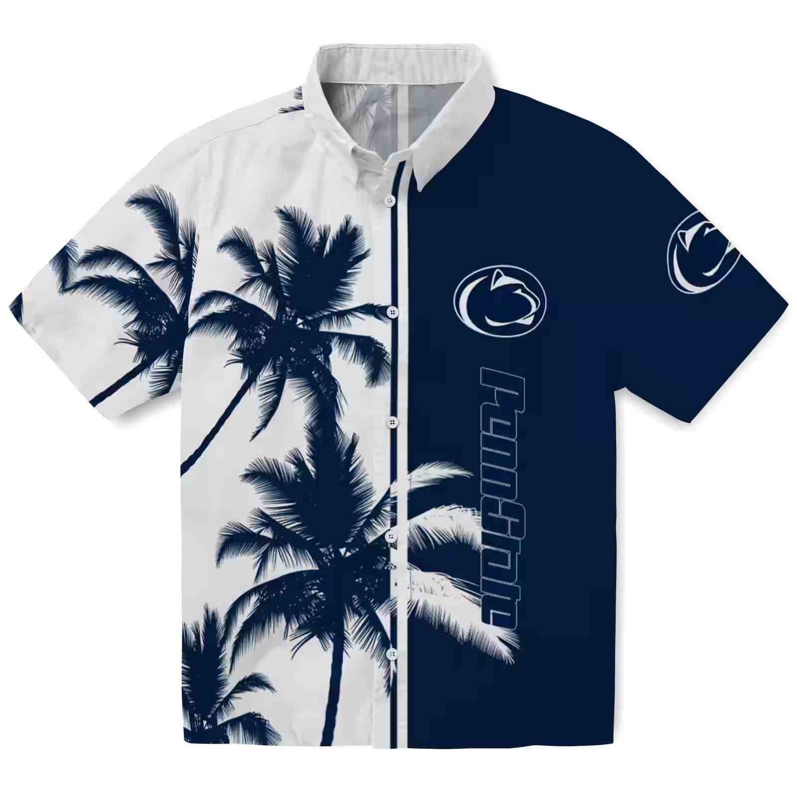 penn state nittany lions palm trees blue white hawaiian shirt best selling