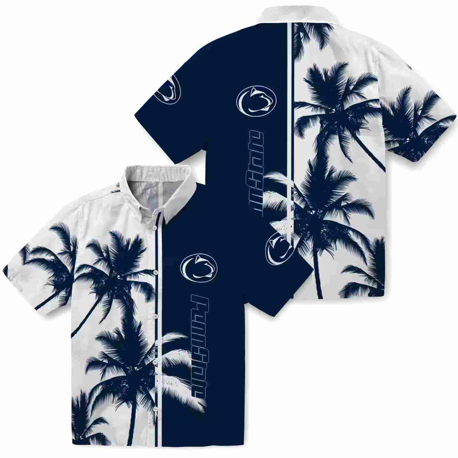 penn state nittany lions palm trees blue white hawaiian shirt high quality