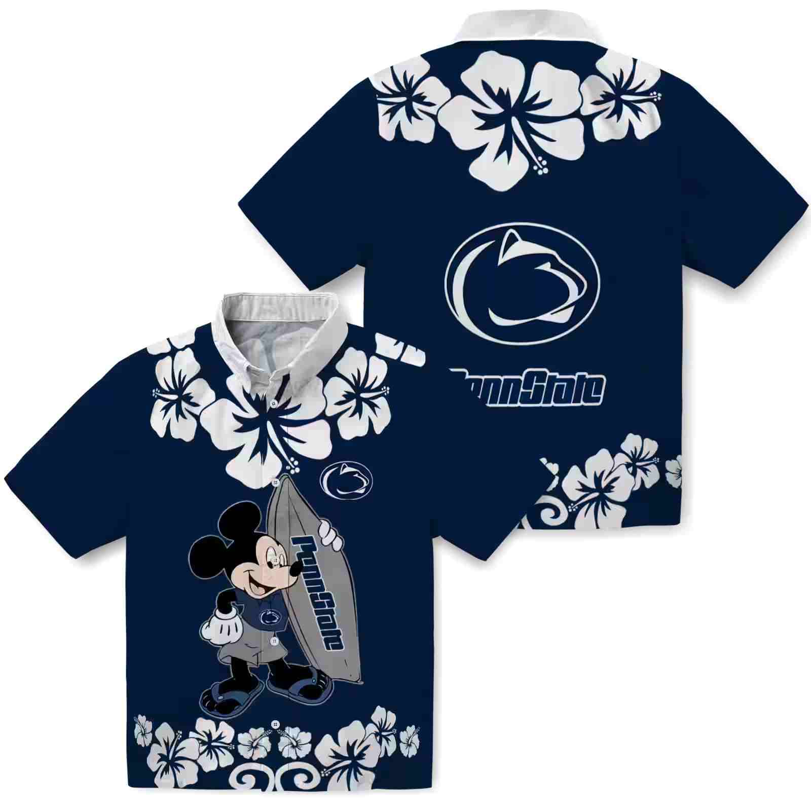 penn state nittany lions surfing mickey blue hawaiian shirt high quality