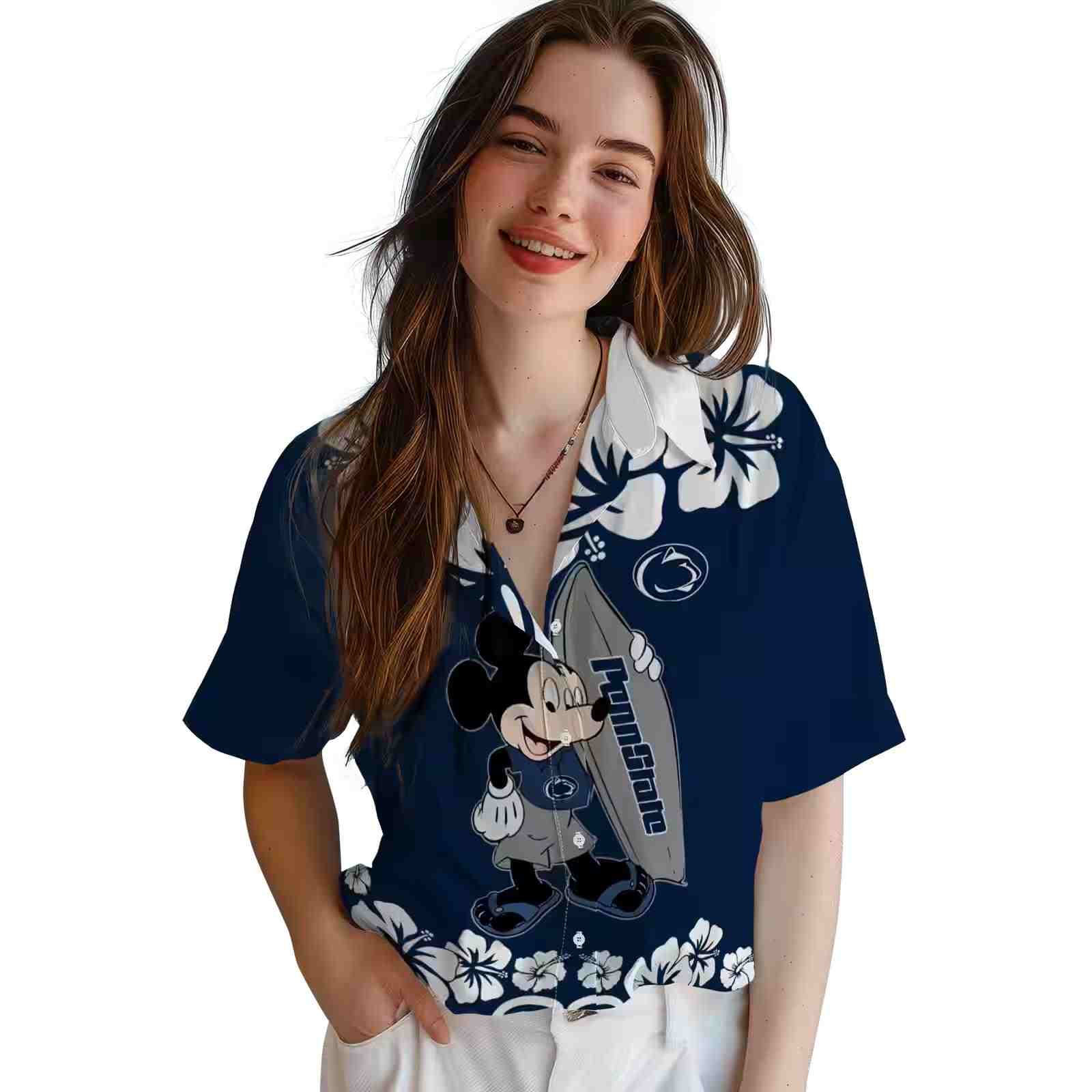 penn state nittany lions surfing mickey blue hawaiian shirt latest model