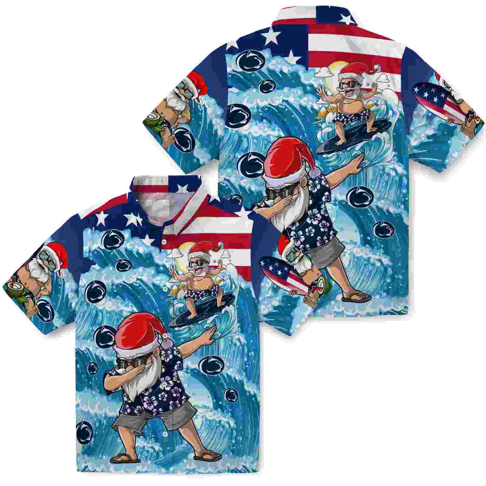 penn state nittany lions surfing santa blue hawaiian shirt high quality