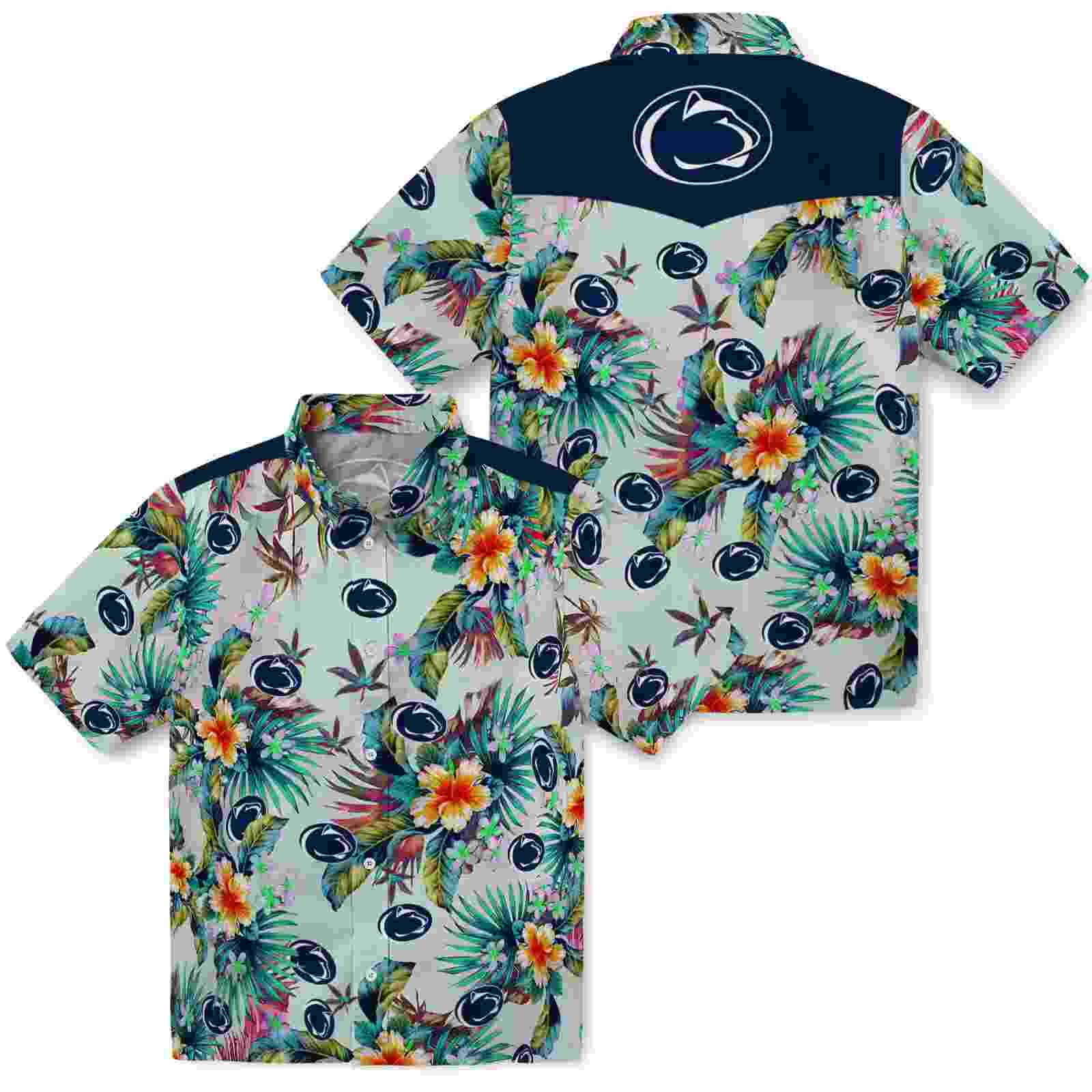 penn state nittany lions tropical foliage green hawaiian shirt high quality