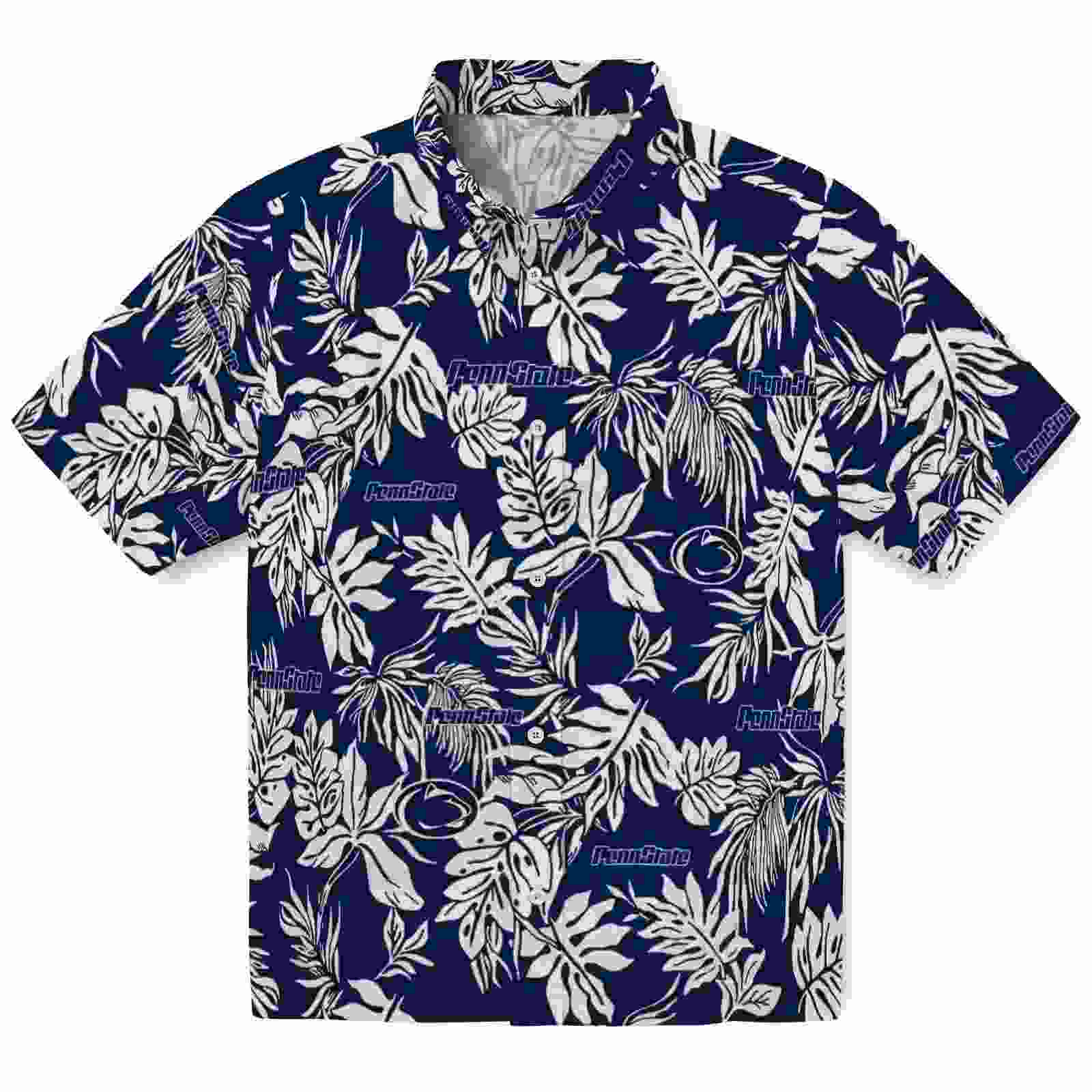 penn state nittany lions tropical leaf blue white hawaiian shirt best selling