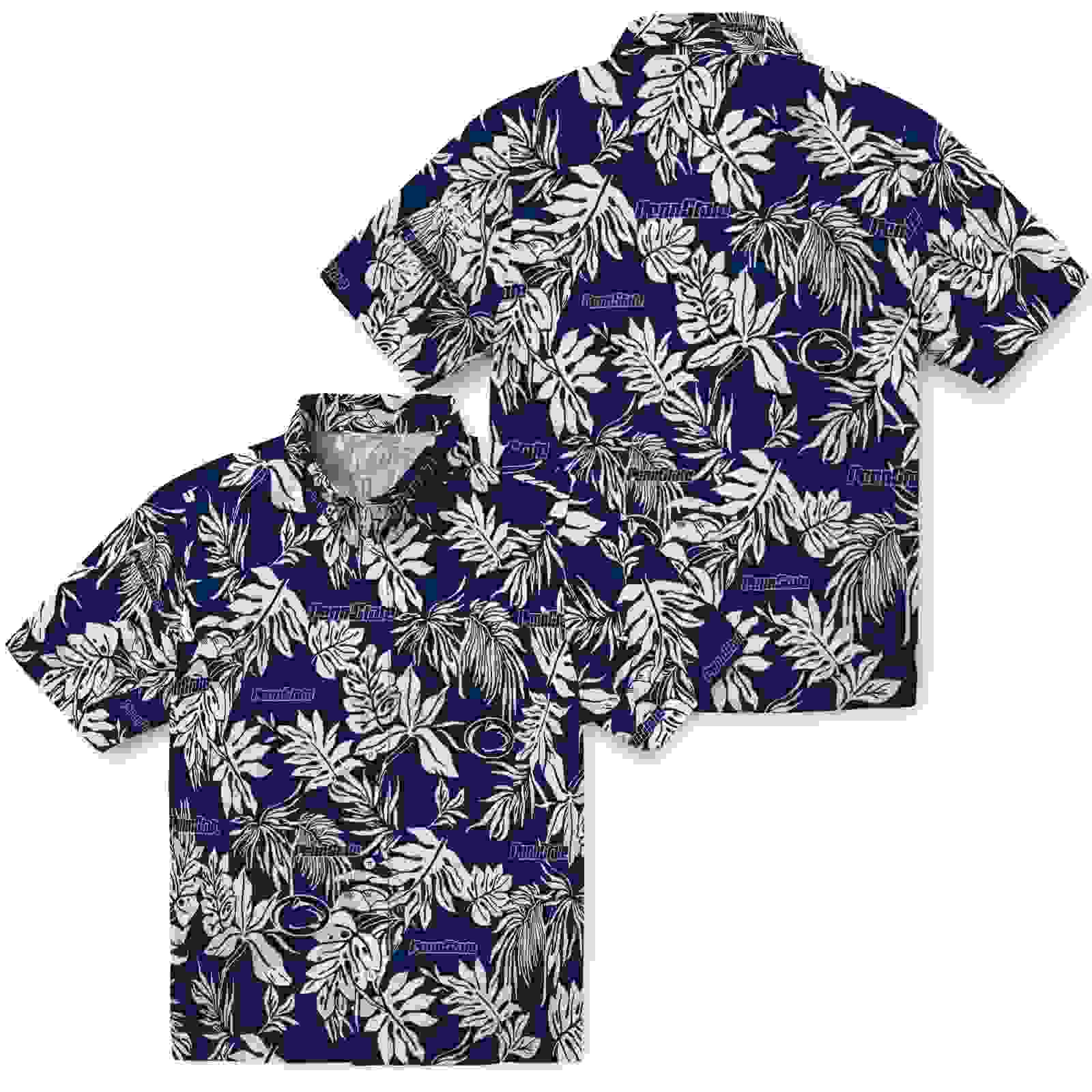 penn state nittany lions tropical leaf blue white hawaiian shirt high quality