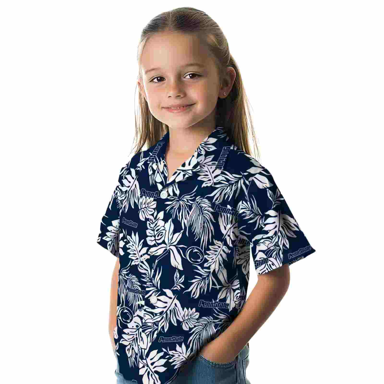 penn state nittany lions tropical leaf blue white hawaiian shirt premium grade