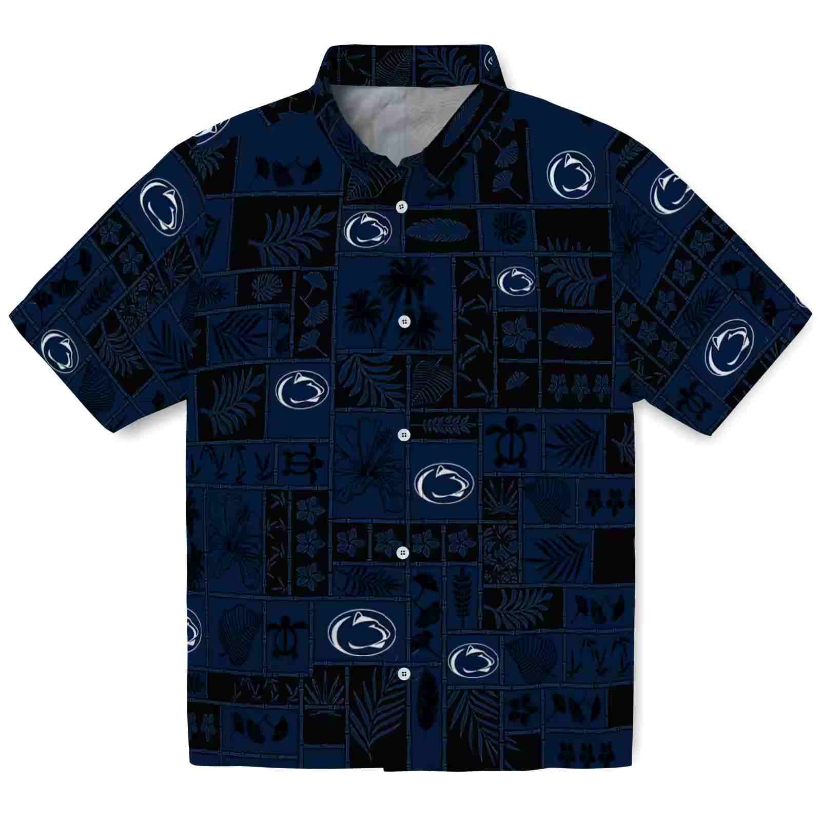 penn state nittany lions tropical patchwork blue black hawaiian shirt best selling