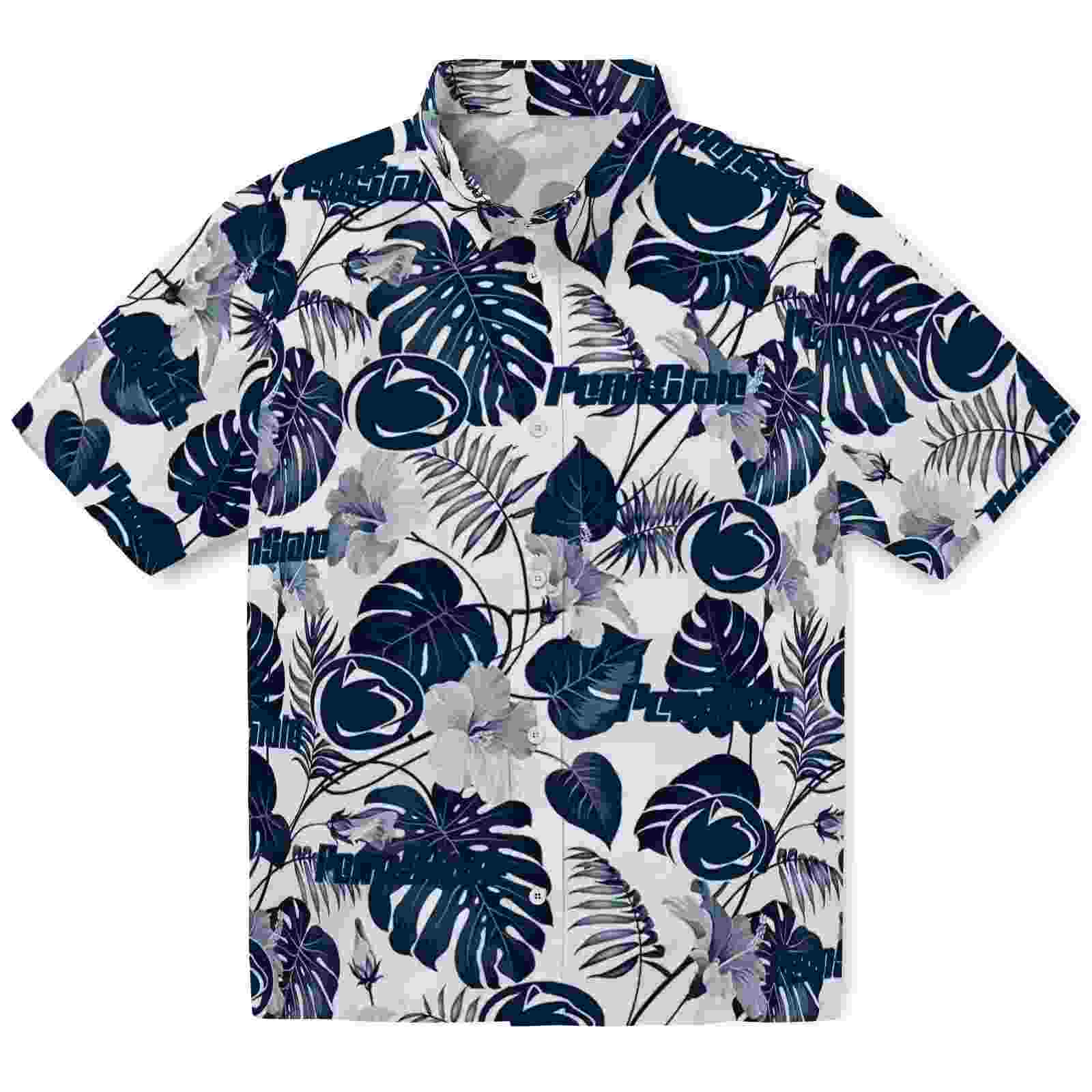 penn state nittany lions tropical plants blue white hawaiian shirt best selling