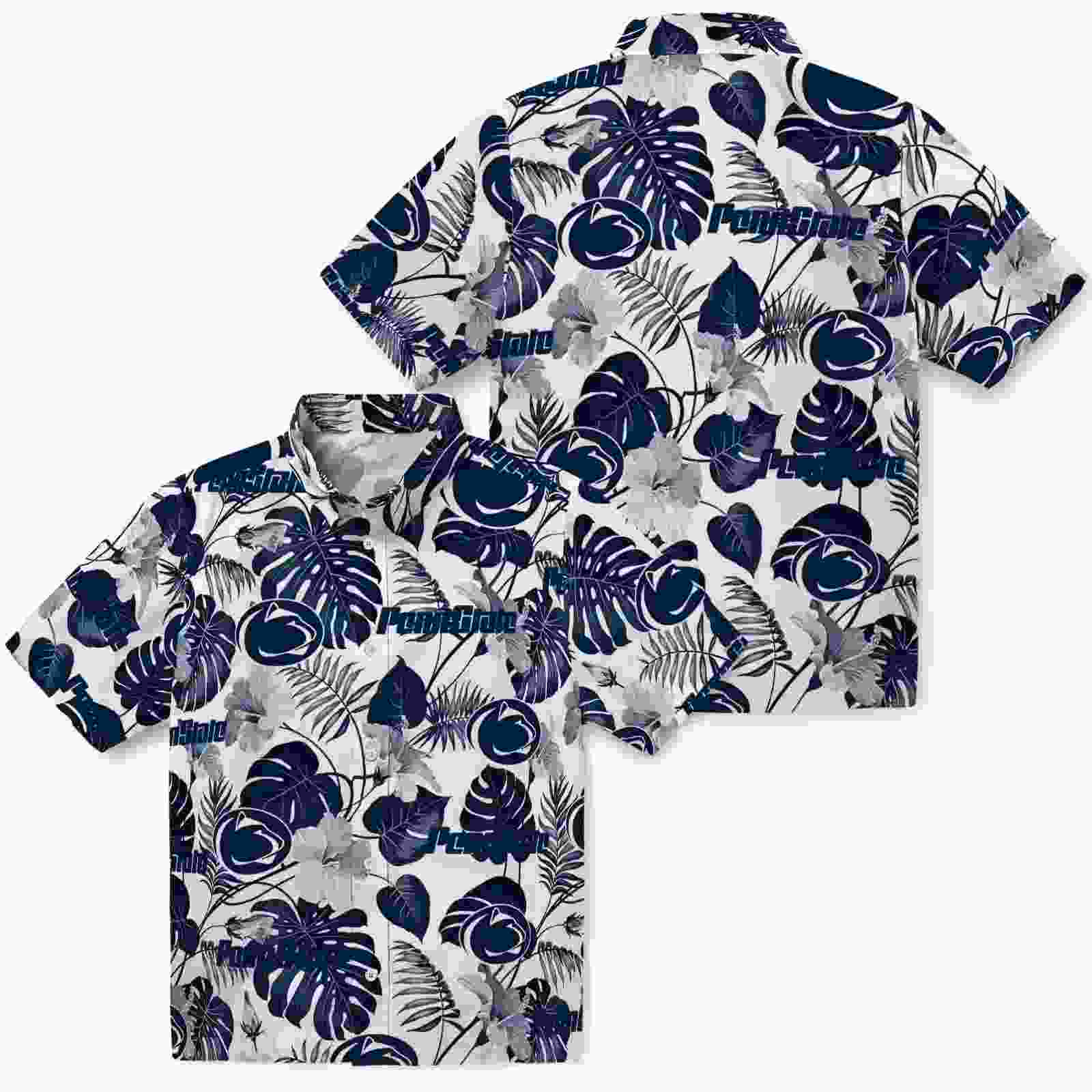 penn state nittany lions tropical plants blue white hawaiian shirt high quality