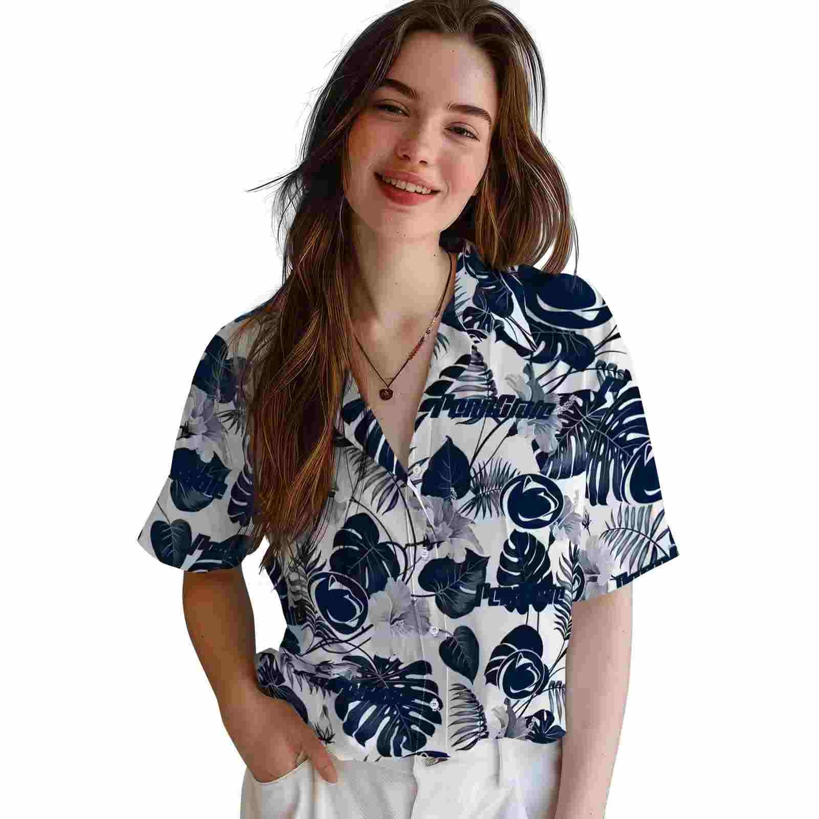 penn state nittany lions tropical plants blue white hawaiian shirt latest model