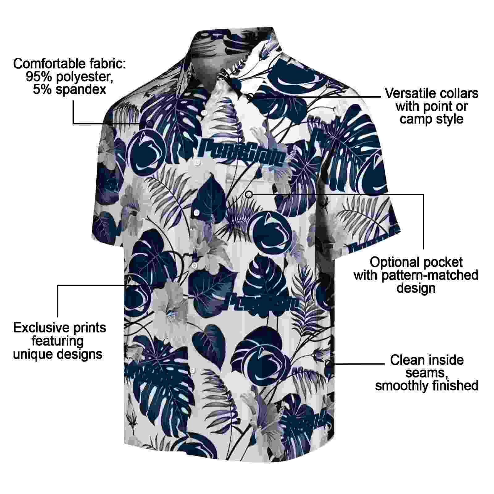 penn state nittany lions tropical plants blue white hawaiian shirt new arrival