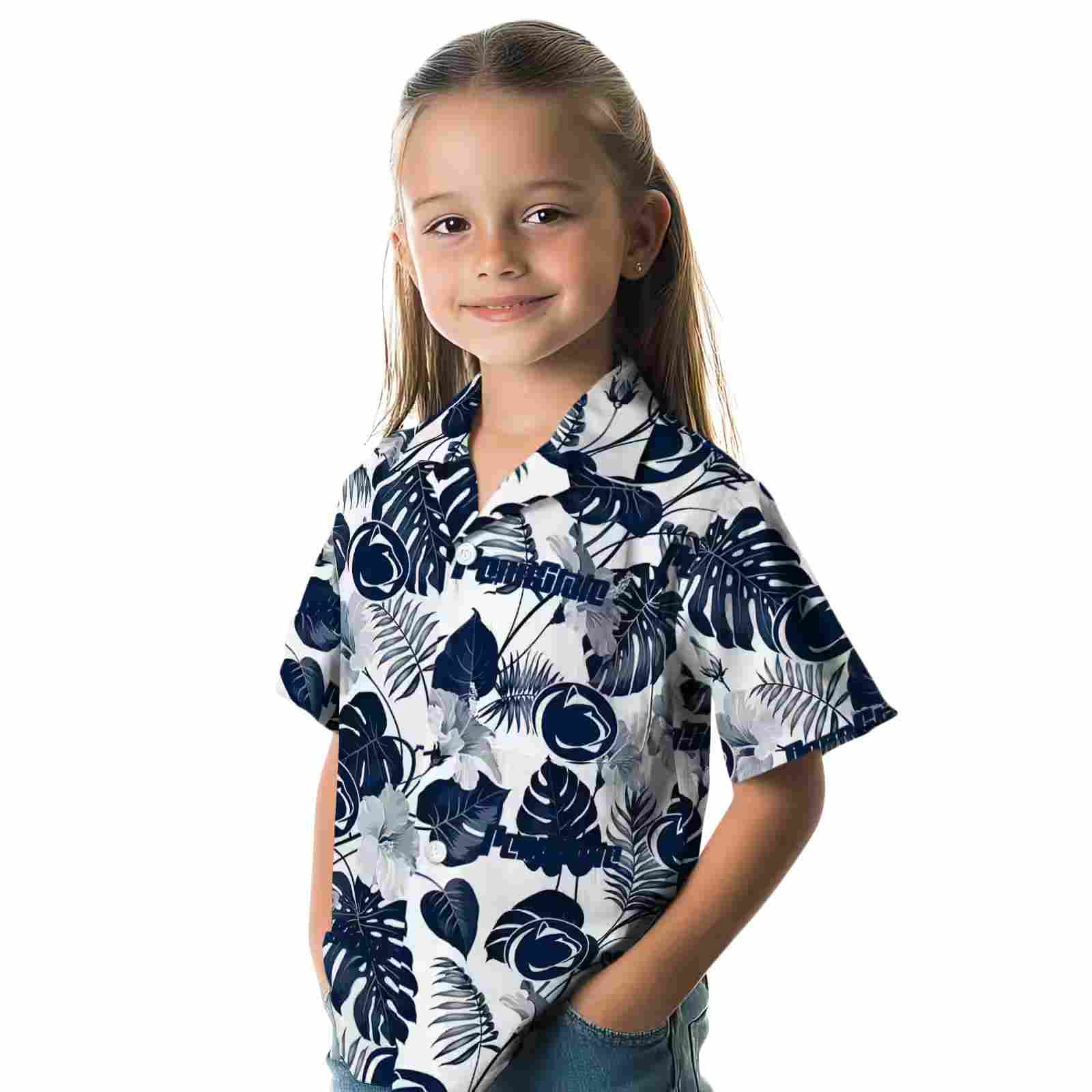 penn state nittany lions tropical plants blue white hawaiian shirt premium grade