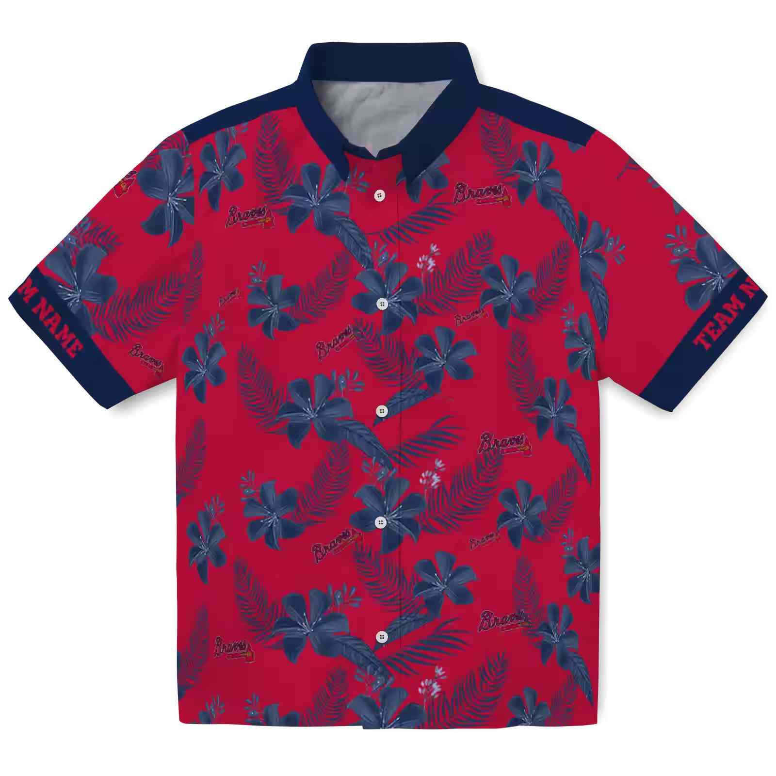 Personalized Atlanta Braves Botanical Print Red Hawaiian Shirt